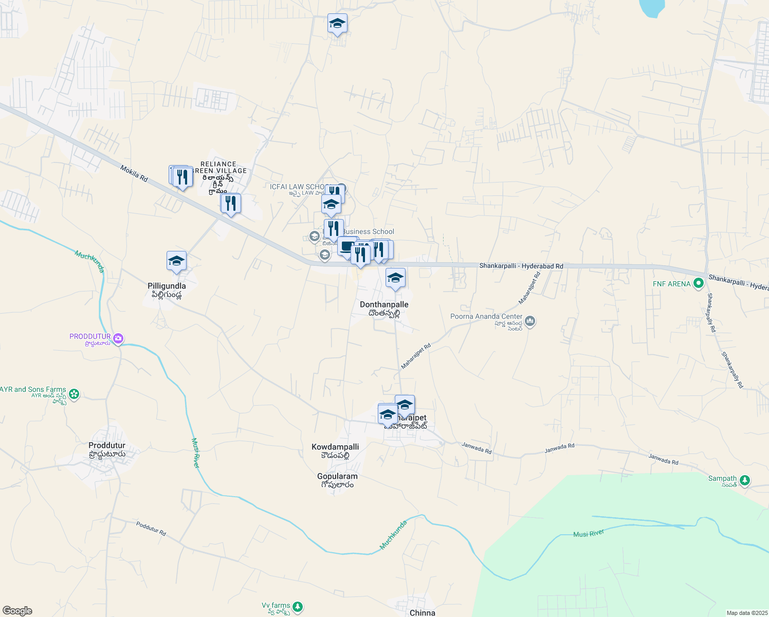 map of restaurants, bars, coffee shops, grocery stores, and more near in Dontanpally