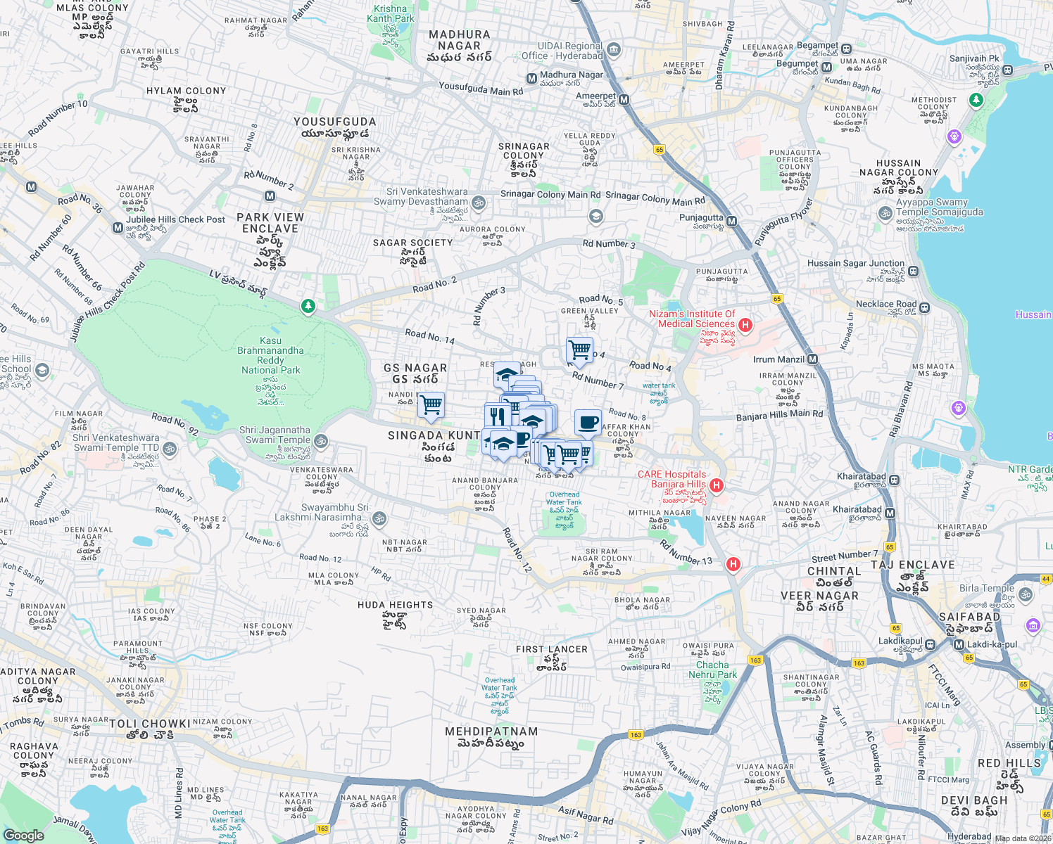 map of restaurants, bars, coffee shops, grocery stores, and more near in Hyderabad