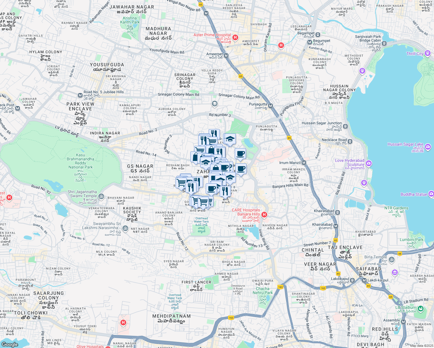 map of restaurants, bars, coffee shops, grocery stores, and more near in Hyderabad