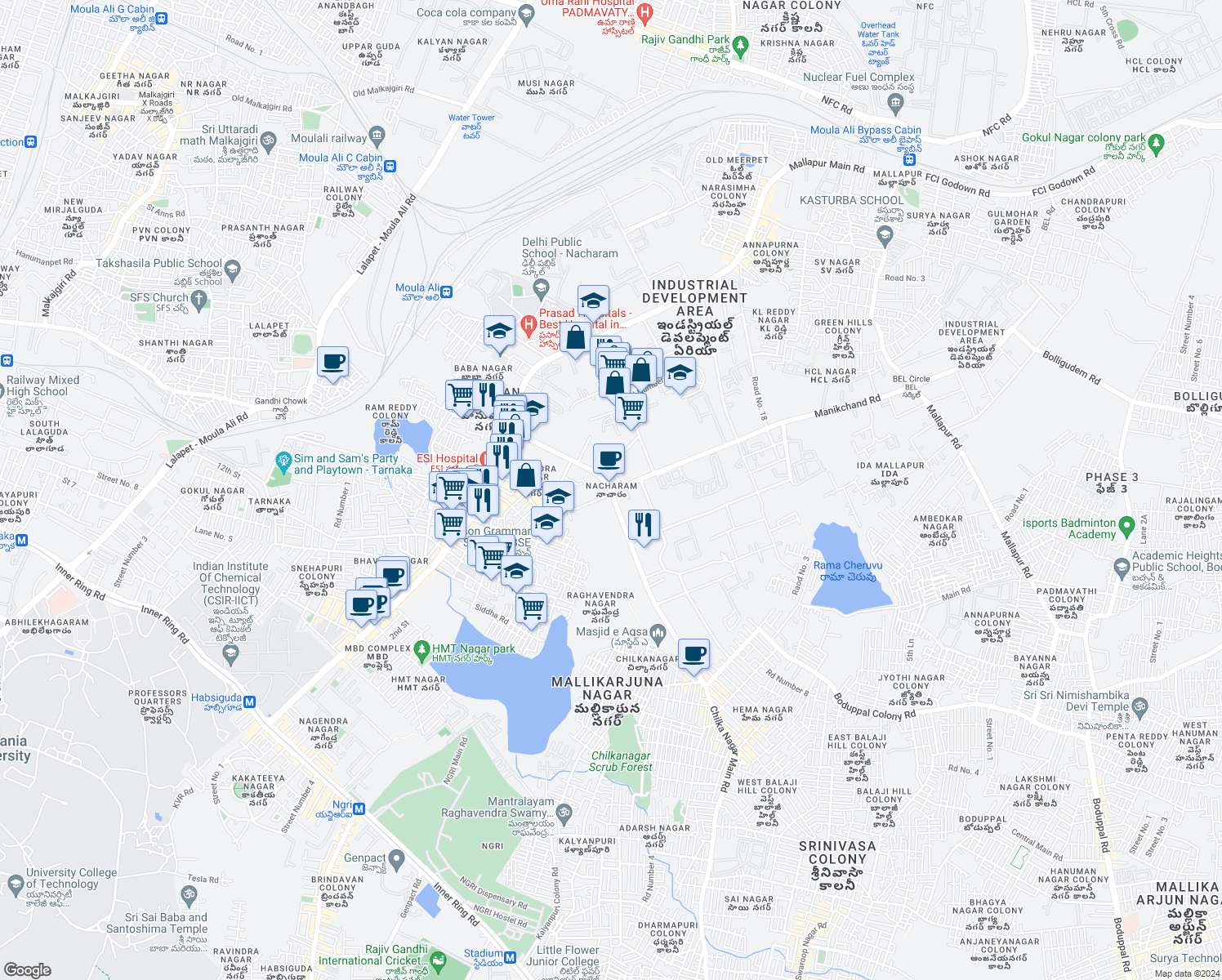map of restaurants, bars, coffee shops, grocery stores, and more near in Secunderabad