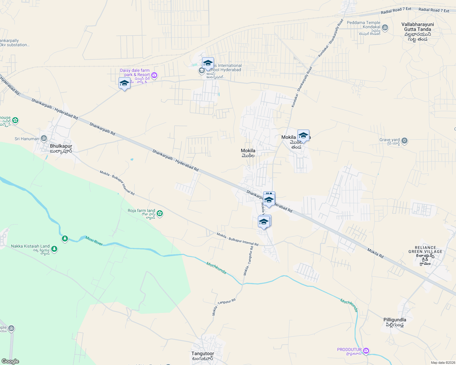 map of restaurants, bars, coffee shops, grocery stores, and more near Shankarpalli Road in Mokilla