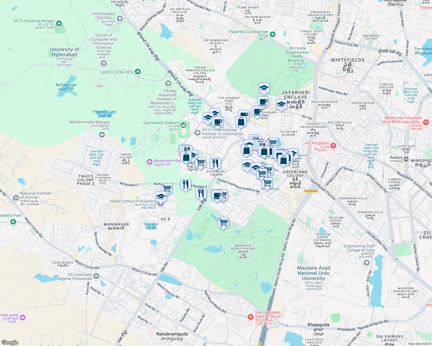 map of restaurants, bars, coffee shops, grocery stores, and more near in Hyderabad