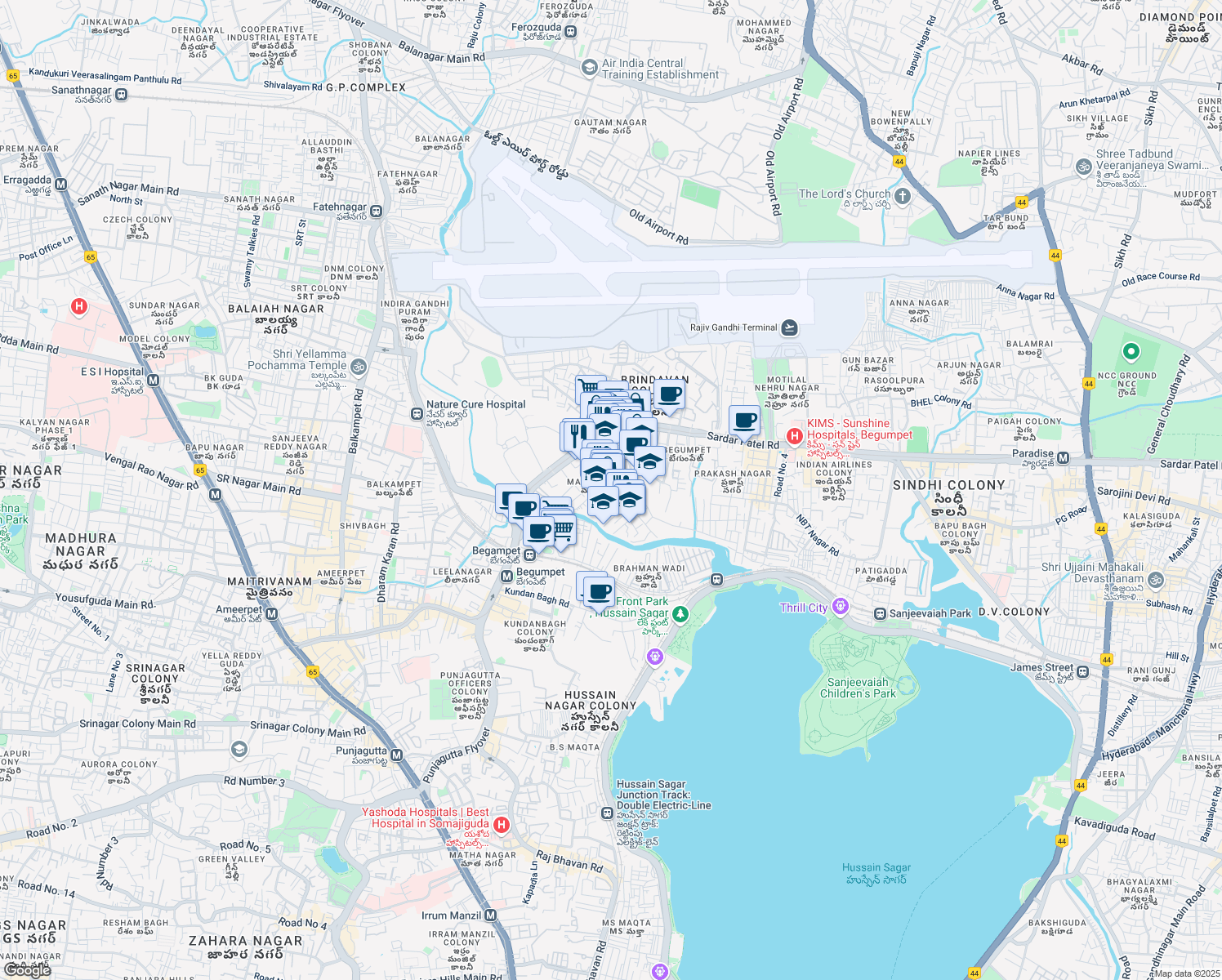 map of restaurants, bars, coffee shops, grocery stores, and more near Mayuri Marg in Hyderabad