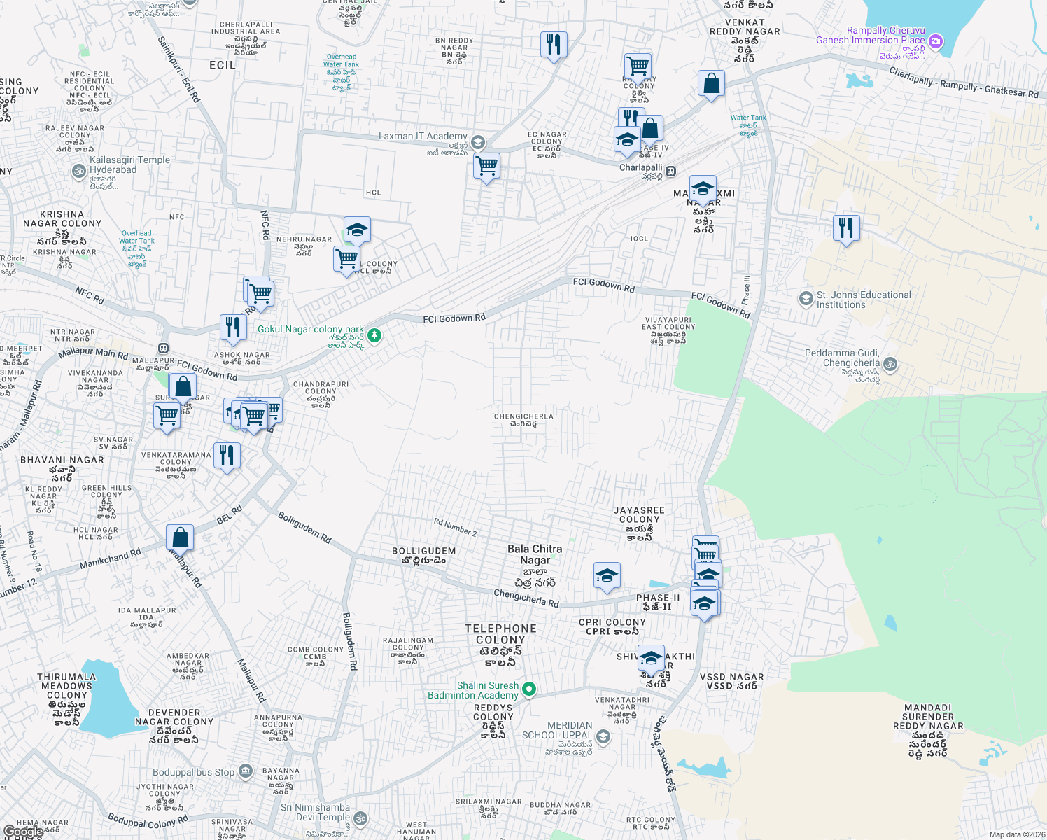 map of restaurants, bars, coffee shops, grocery stores, and more near in Secunderabad
