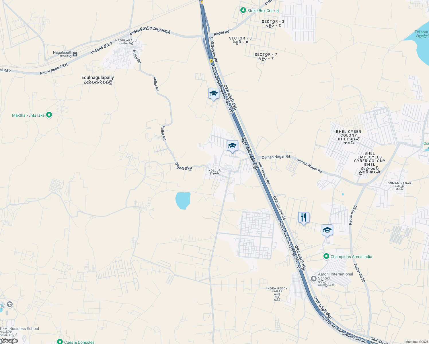 map of restaurants, bars, coffee shops, grocery stores, and more near in Hyderabad