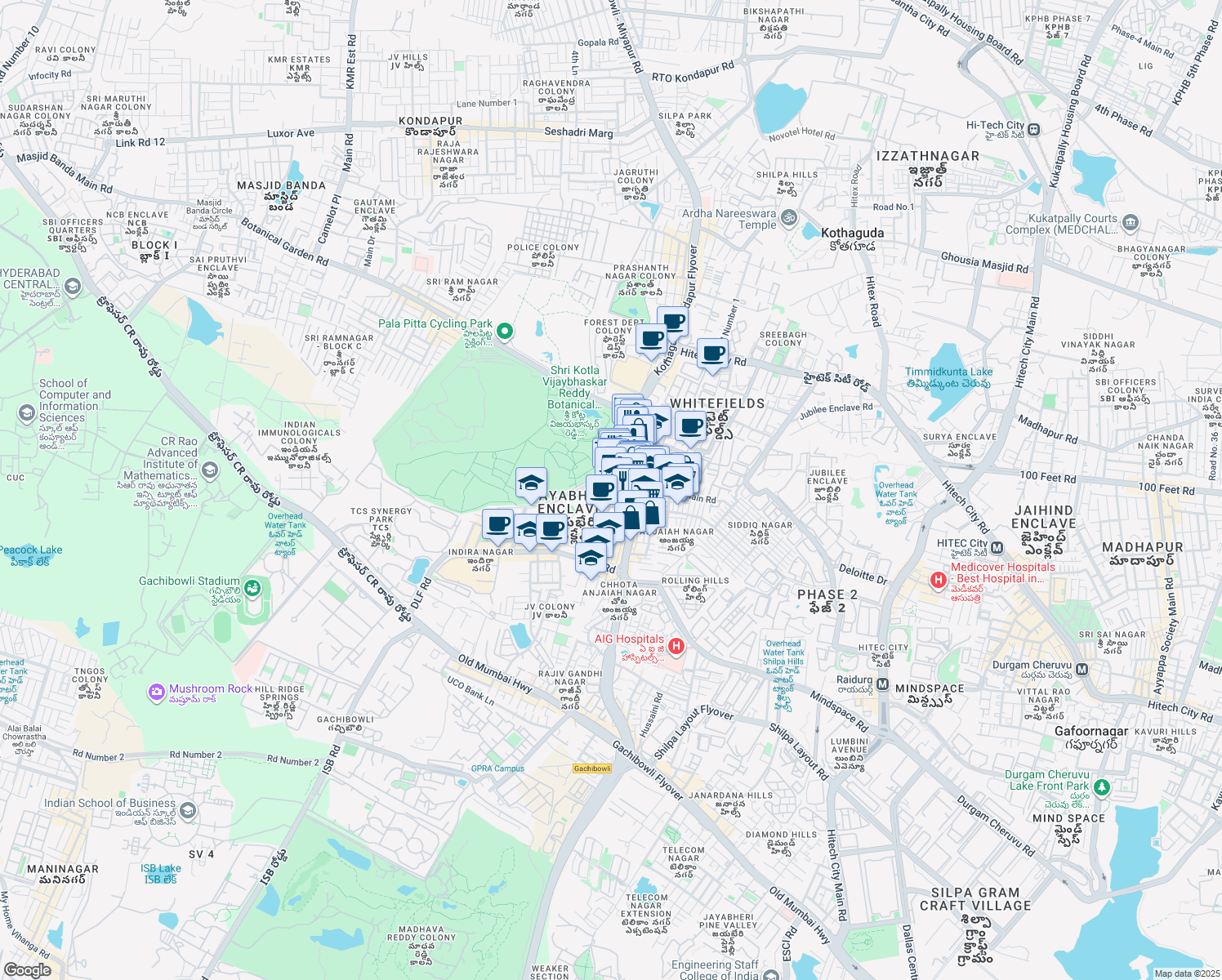 map of restaurants, bars, coffee shops, grocery stores, and more near in Hyderabad