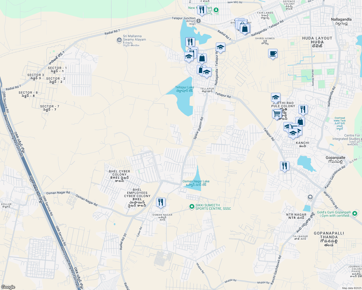 map of restaurants, bars, coffee shops, grocery stores, and more near 3106 Road Number 2 in Hyderabad