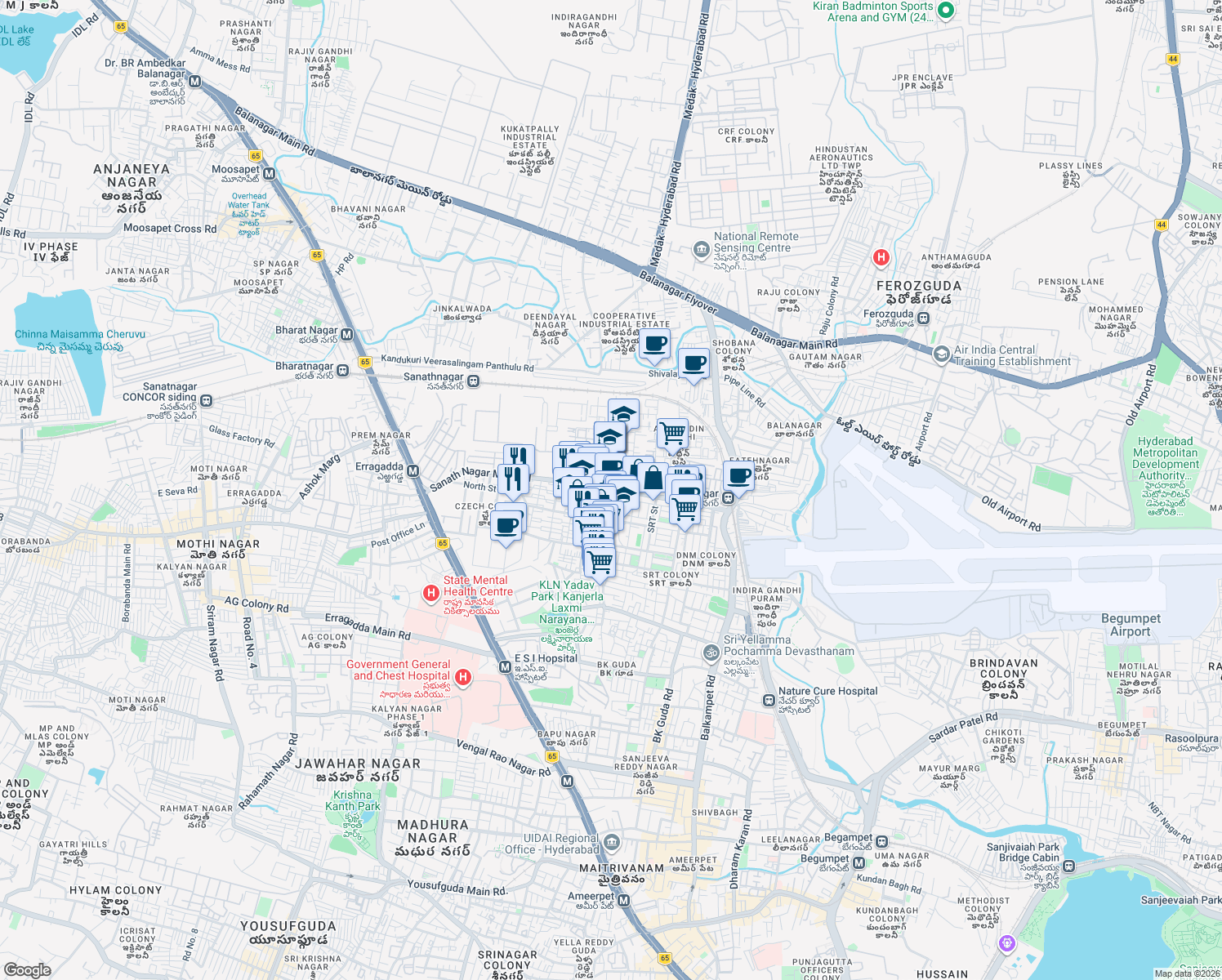map of restaurants, bars, coffee shops, grocery stores, and more near in Hyderabad