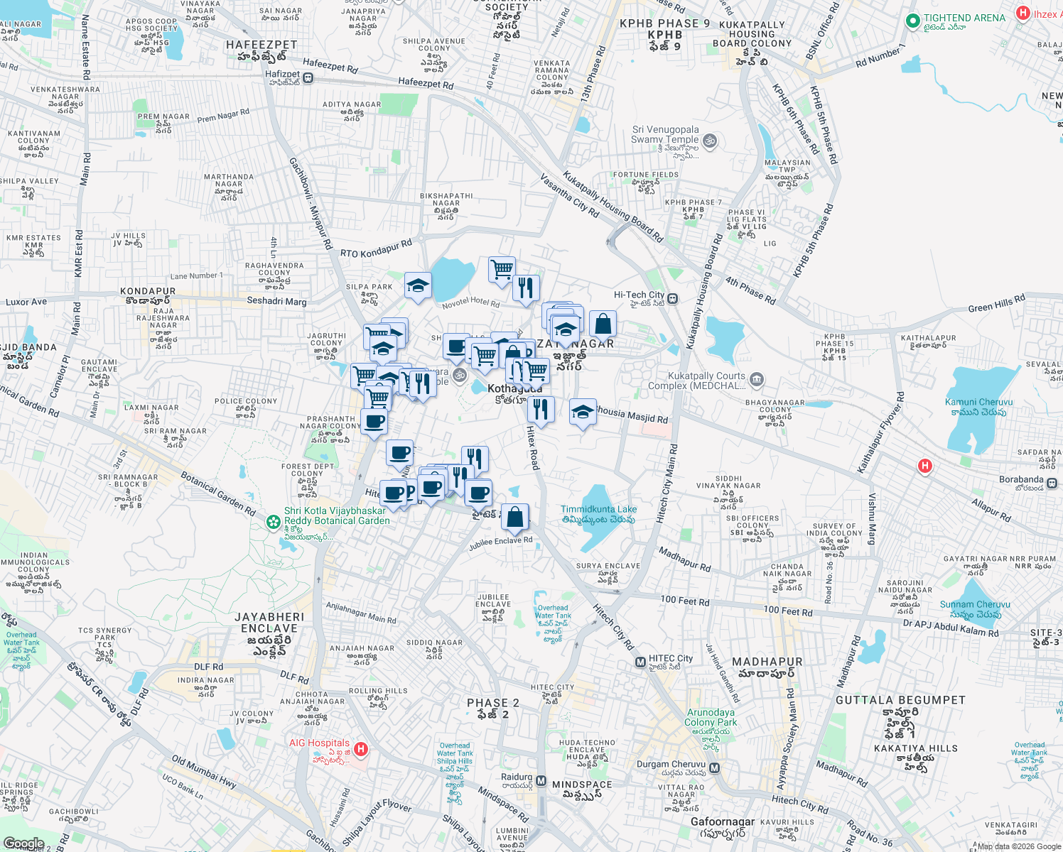map of restaurants, bars, coffee shops, grocery stores, and more near in Hyderabad