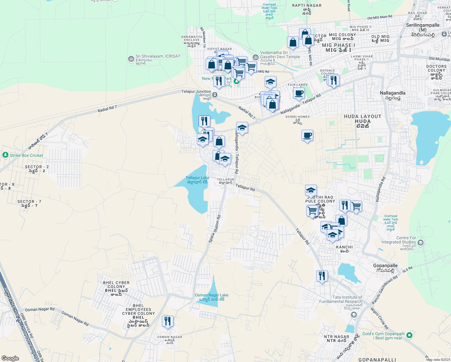 map of restaurants, bars, coffee shops, grocery stores, and more near in Hyderabad