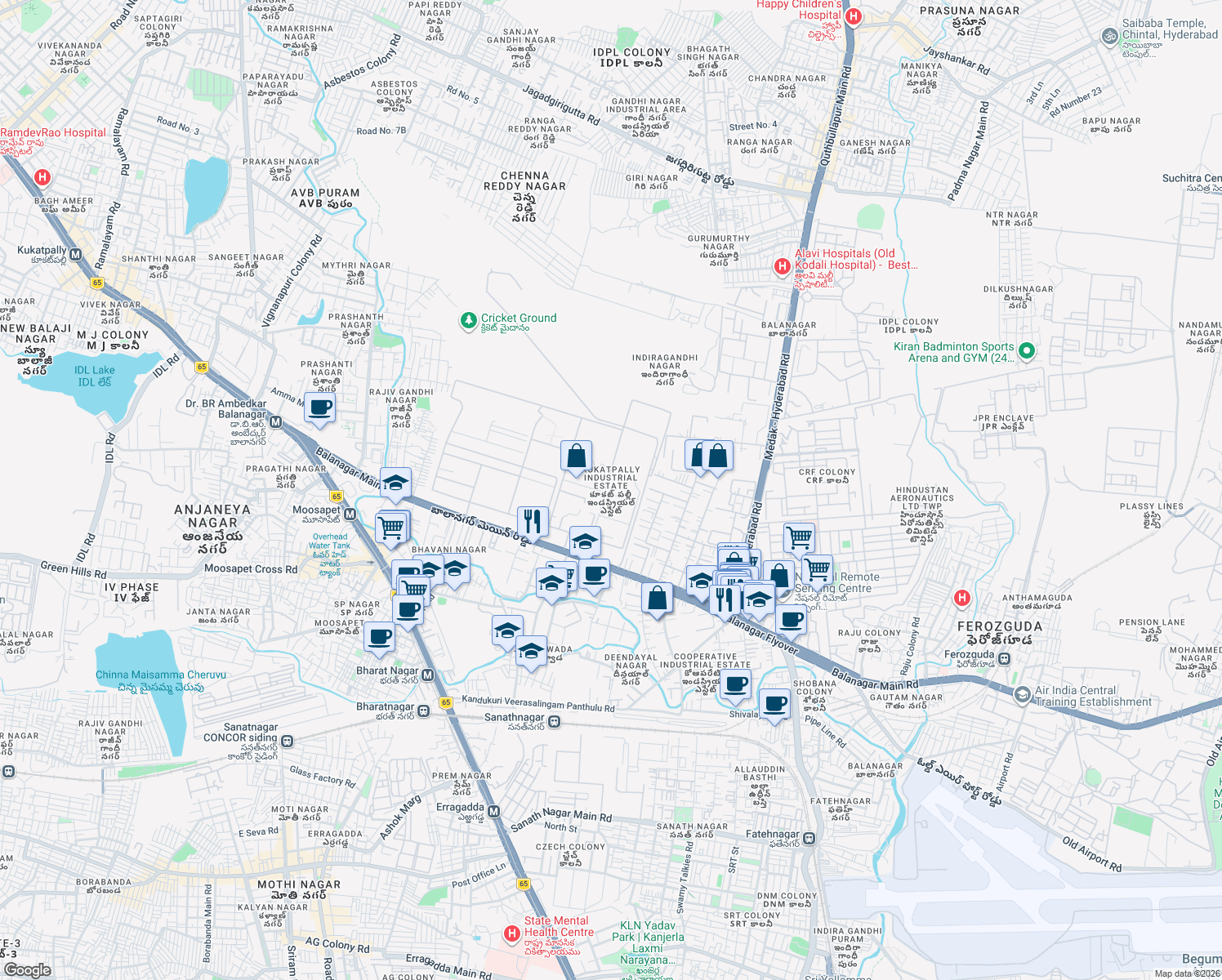 map of restaurants, bars, coffee shops, grocery stores, and more near in Hyderabad