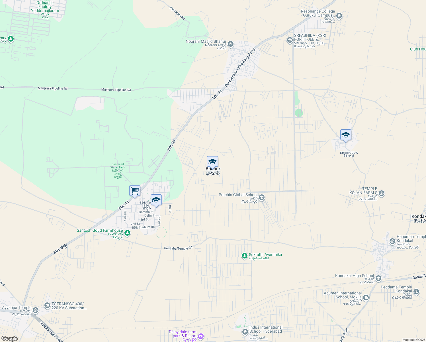 map of restaurants, bars, coffee shops, grocery stores, and more near in Bhanur