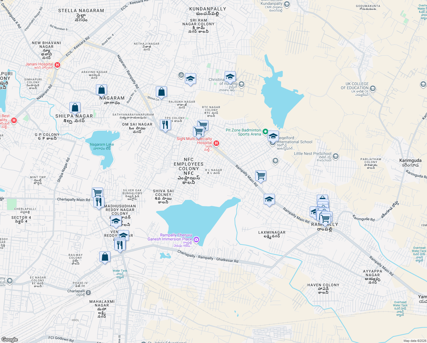 map of restaurants, bars, coffee shops, grocery stores, and more near in Secunderabad
