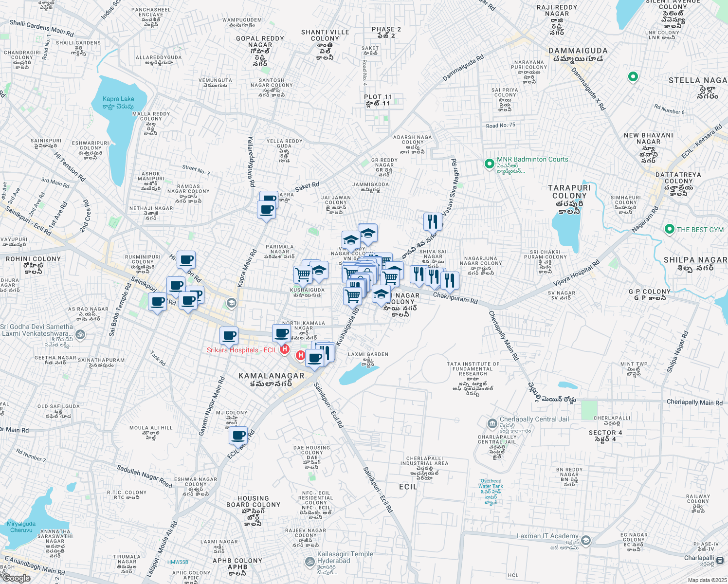 map of restaurants, bars, coffee shops, grocery stores, and more near in Secunderabad