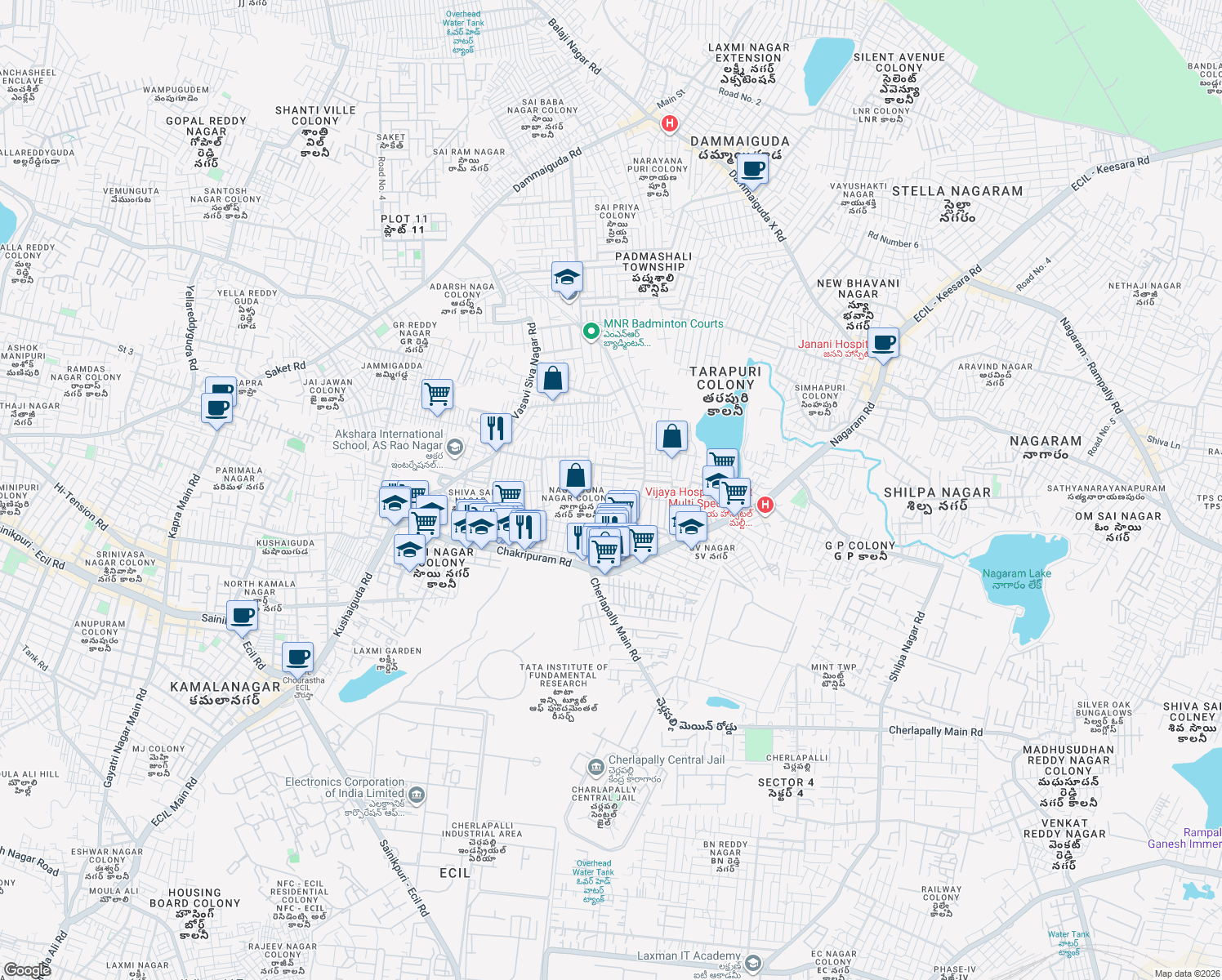 map of restaurants, bars, coffee shops, grocery stores, and more near in Hyderabad