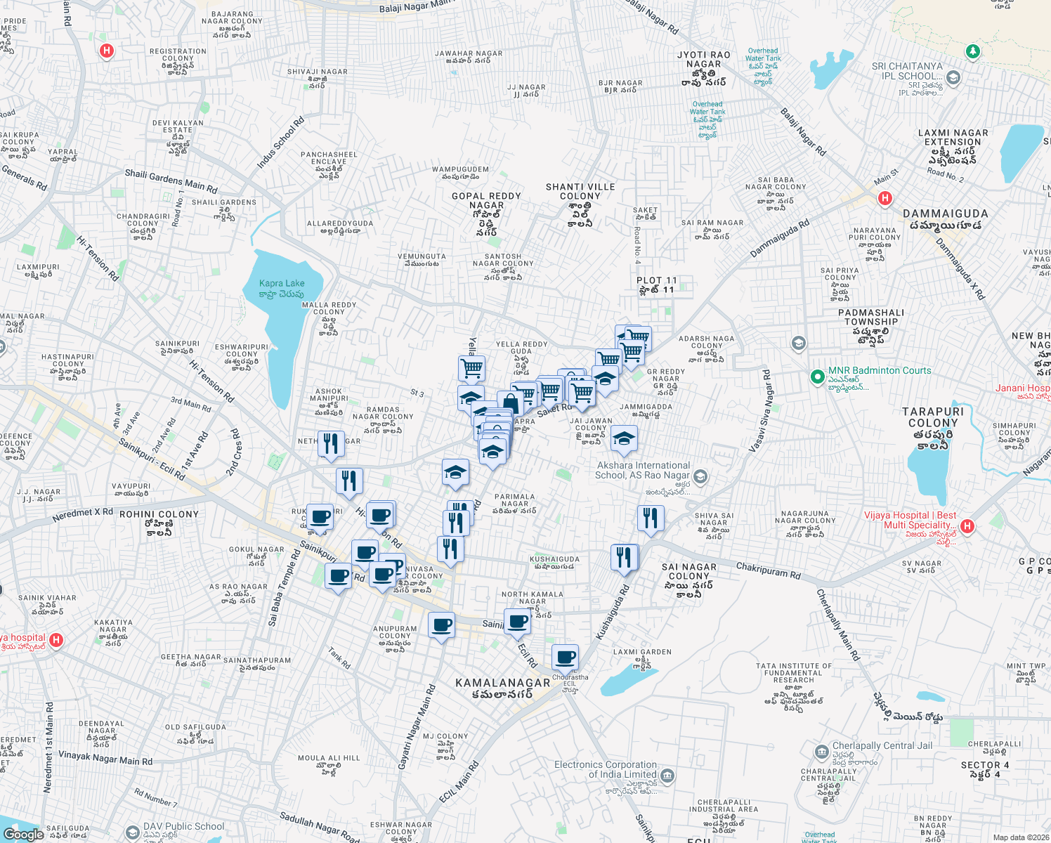 map of restaurants, bars, coffee shops, grocery stores, and more near in Secunderabad