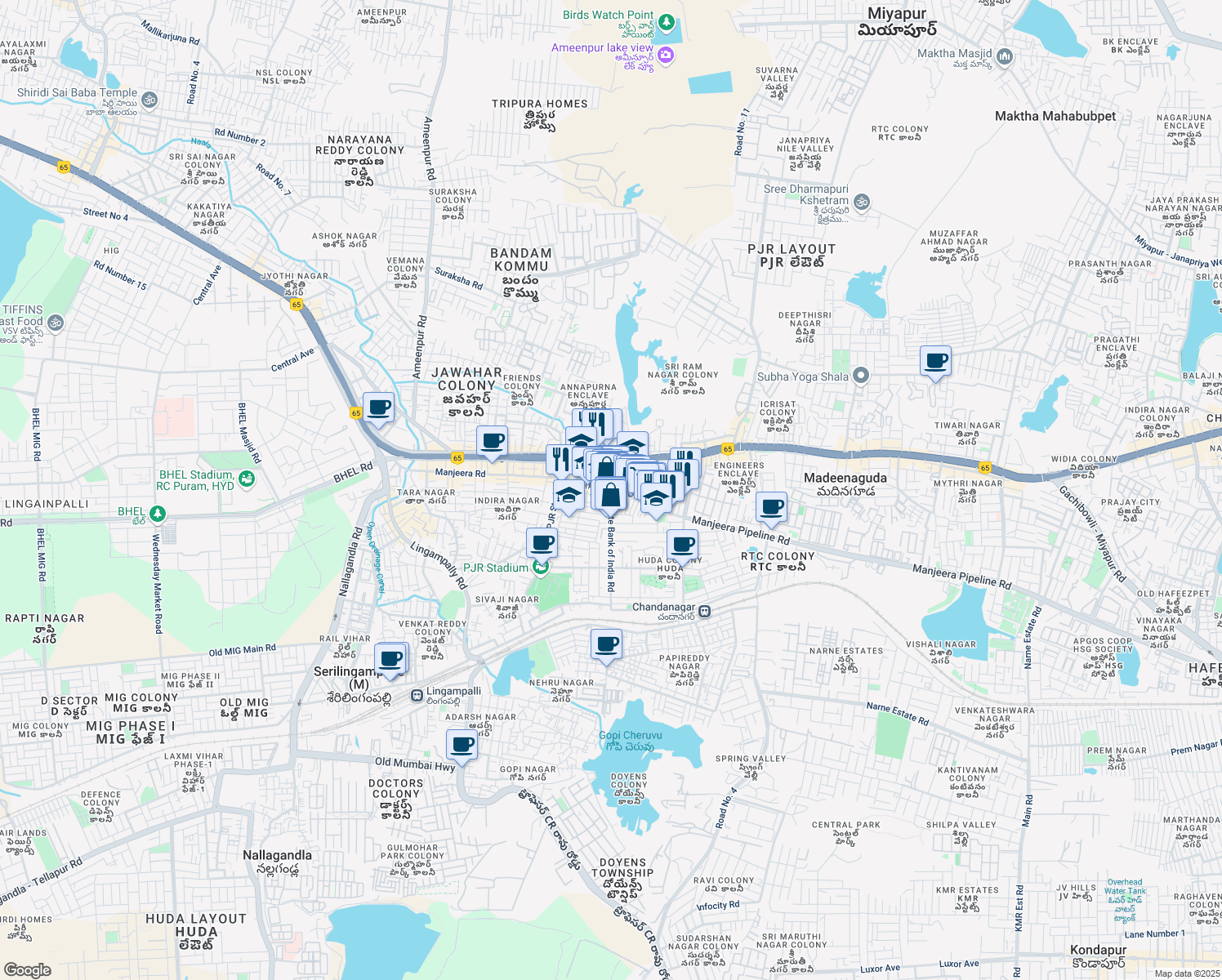 map of restaurants, bars, coffee shops, grocery stores, and more near in Hyderabad