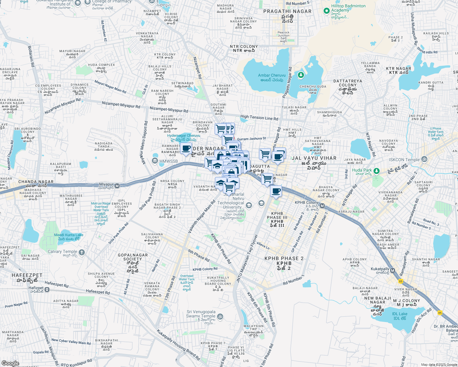 map of restaurants, bars, coffee shops, grocery stores, and more near Sardar Patel Nagar Road in Hyderabad