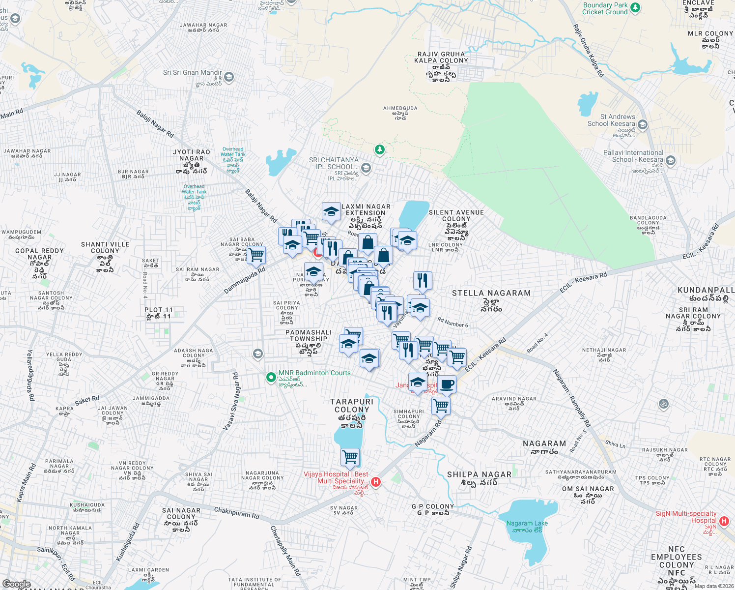 map of restaurants, bars, coffee shops, grocery stores, and more near in Secunderabad