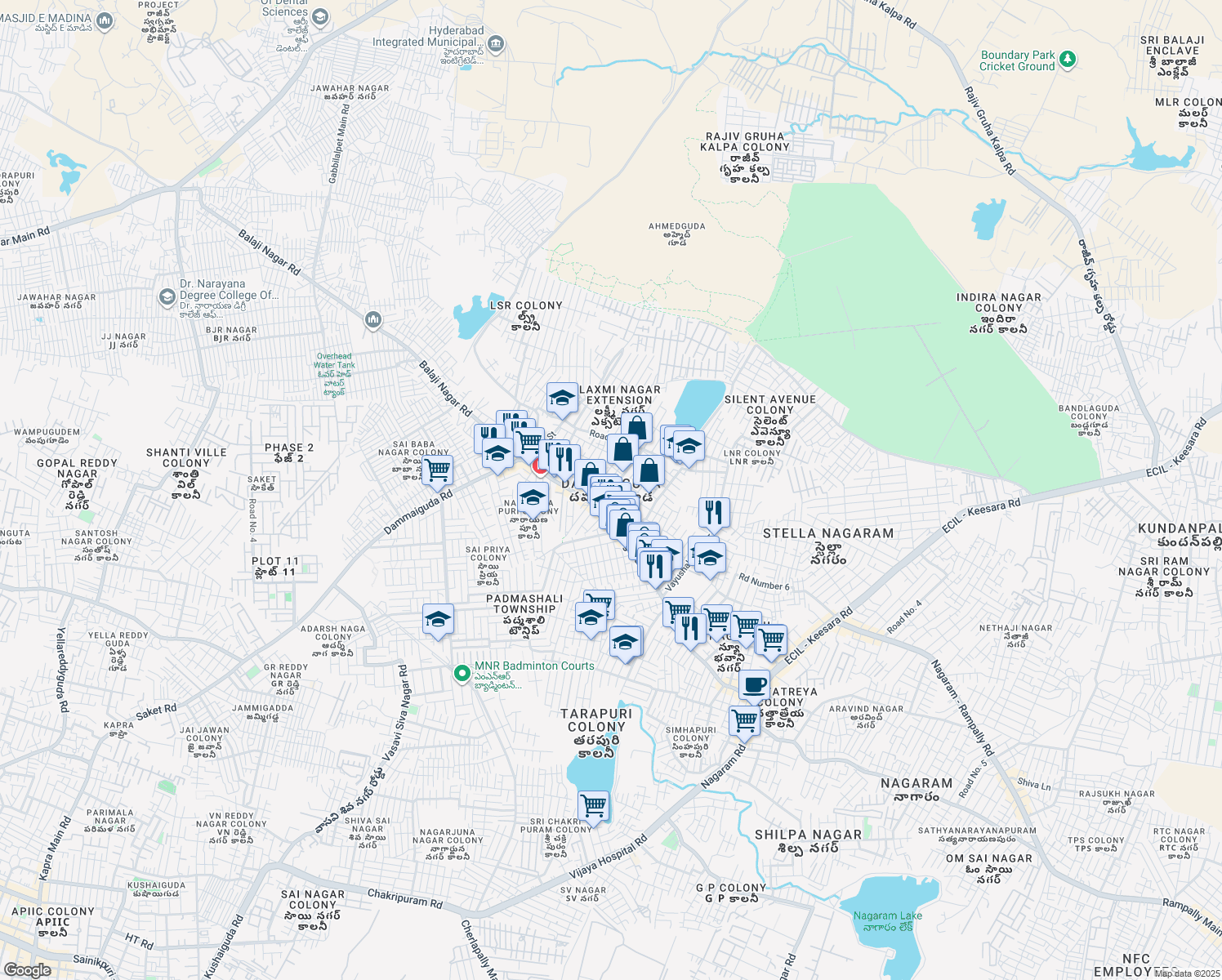 map of restaurants, bars, coffee shops, grocery stores, and more near in Secunderabad