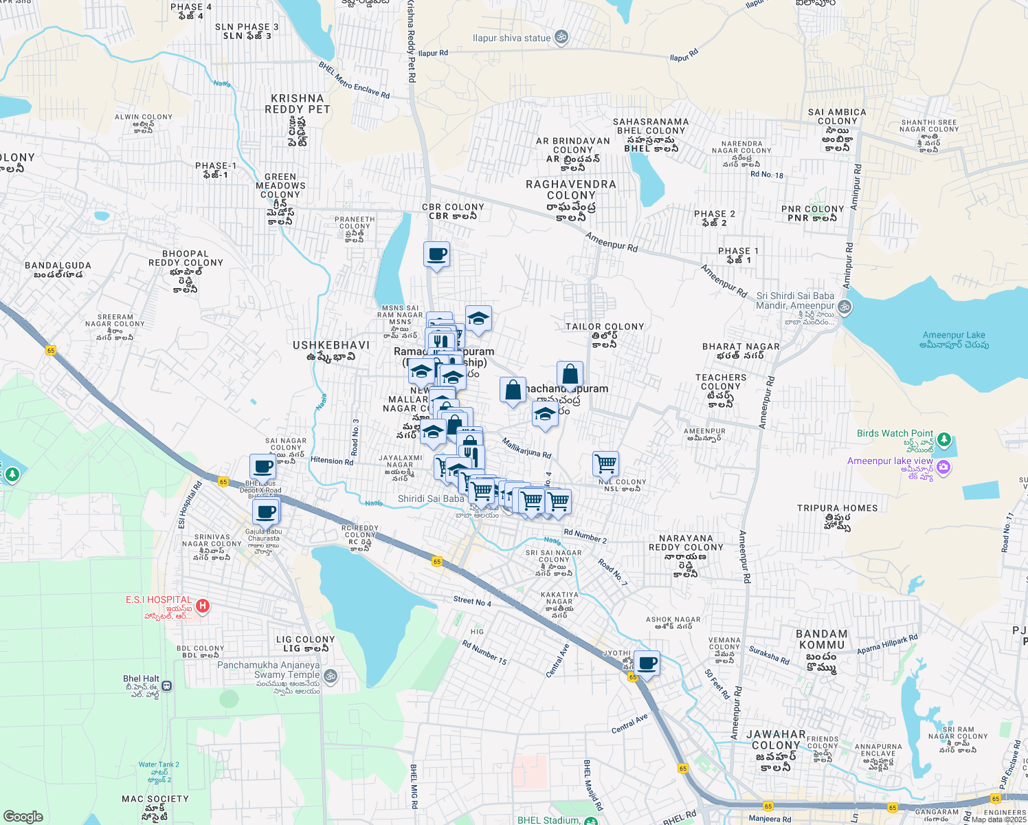 map of restaurants, bars, coffee shops, grocery stores, and more near in Ramachandrapuram
