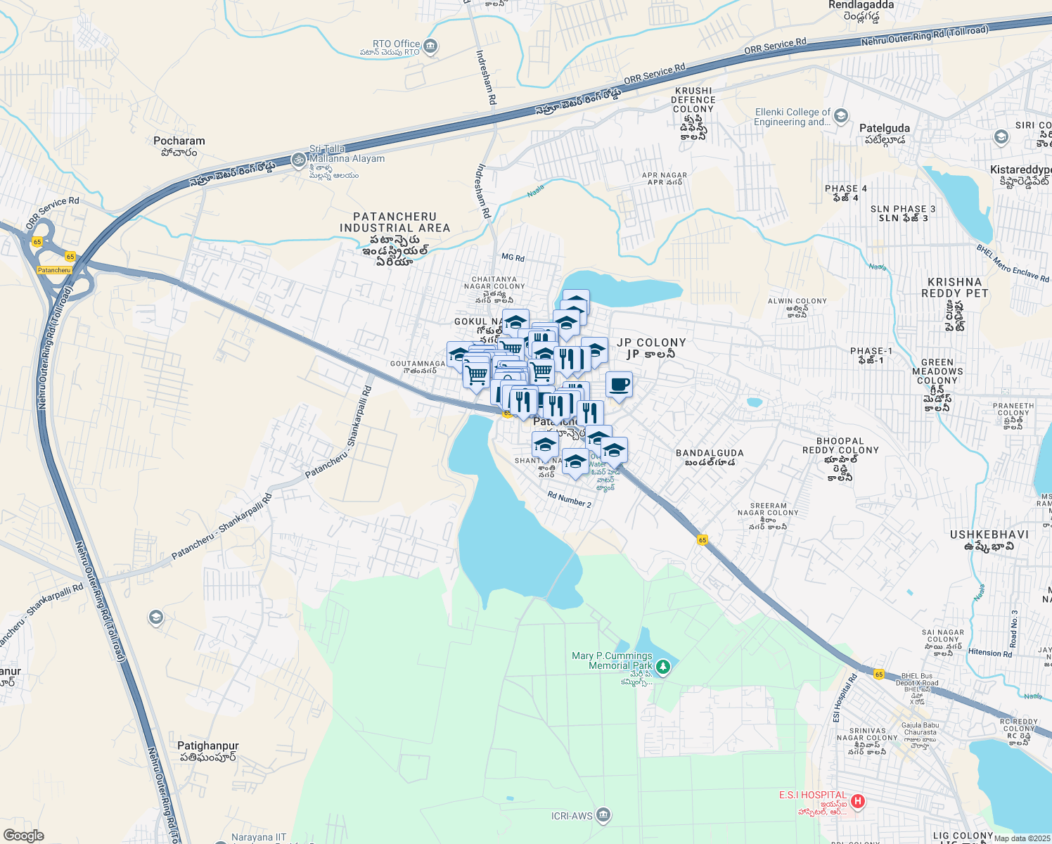 map of restaurants, bars, coffee shops, grocery stores, and more near in Patancheruvu