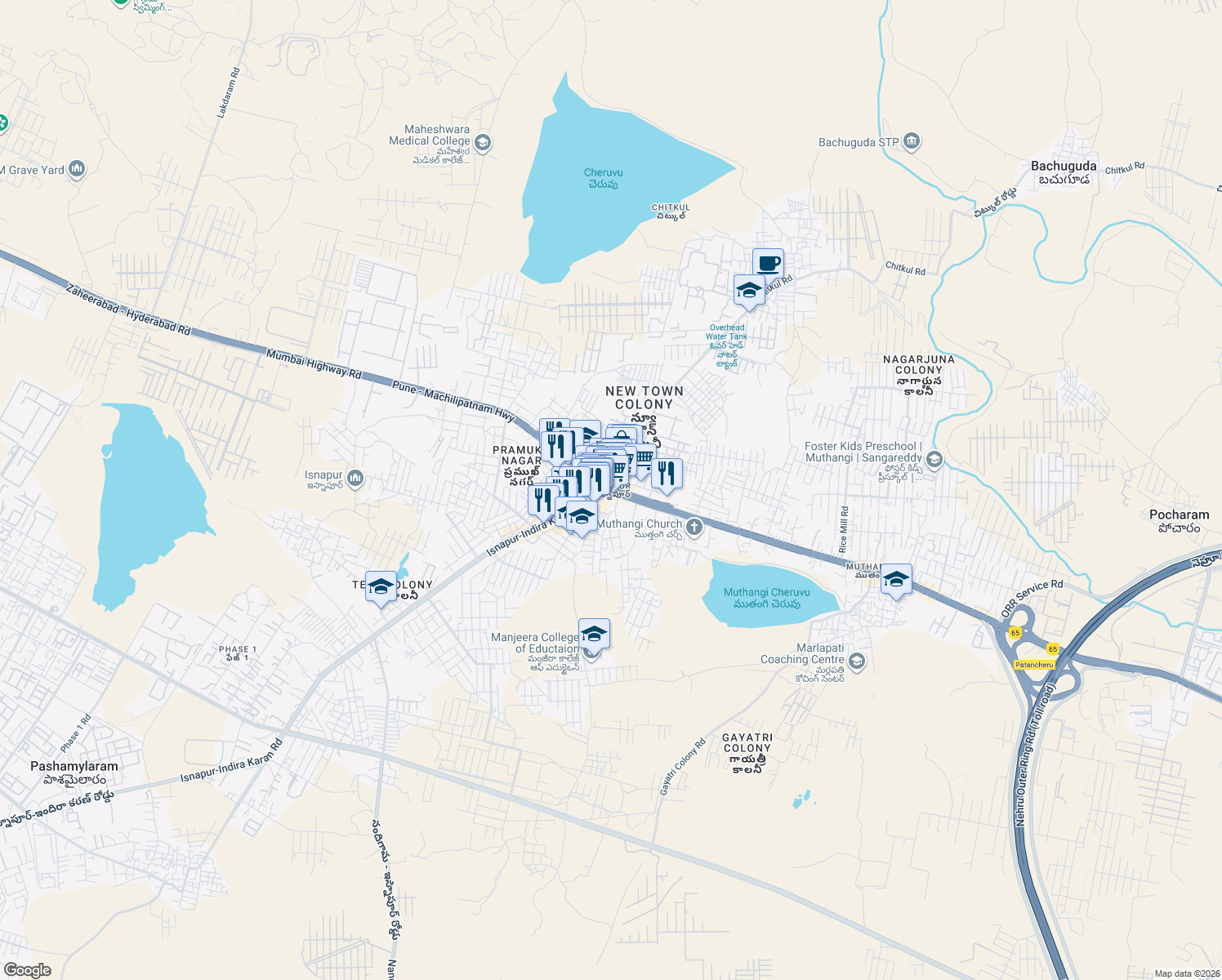 map of restaurants, bars, coffee shops, grocery stores, and more near in Hyderabad