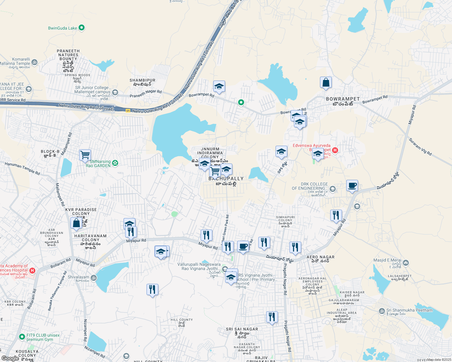 map of restaurants, bars, coffee shops, grocery stores, and more near in Hyderabad