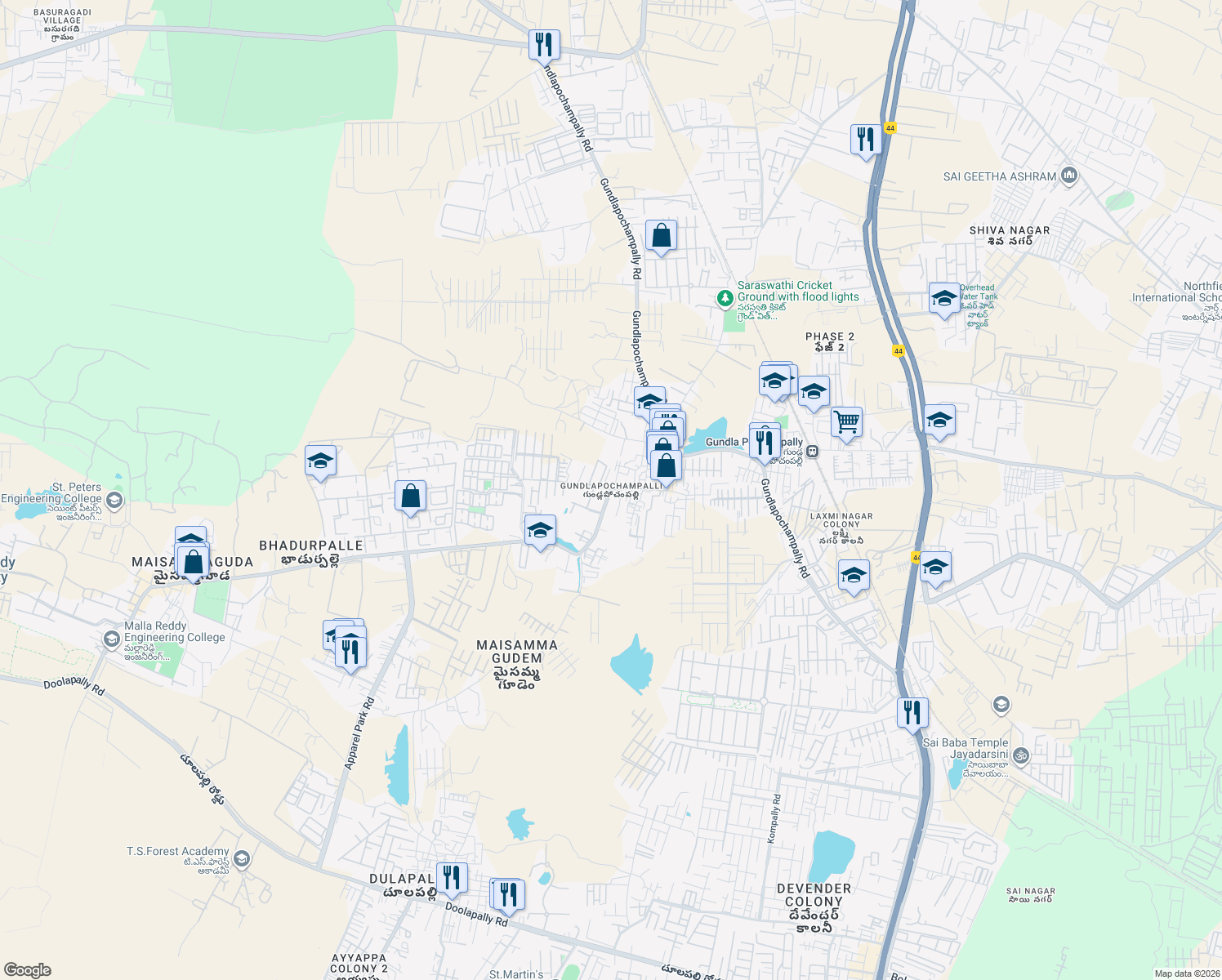map of restaurants, bars, coffee shops, grocery stores, and more near in Hyderabad