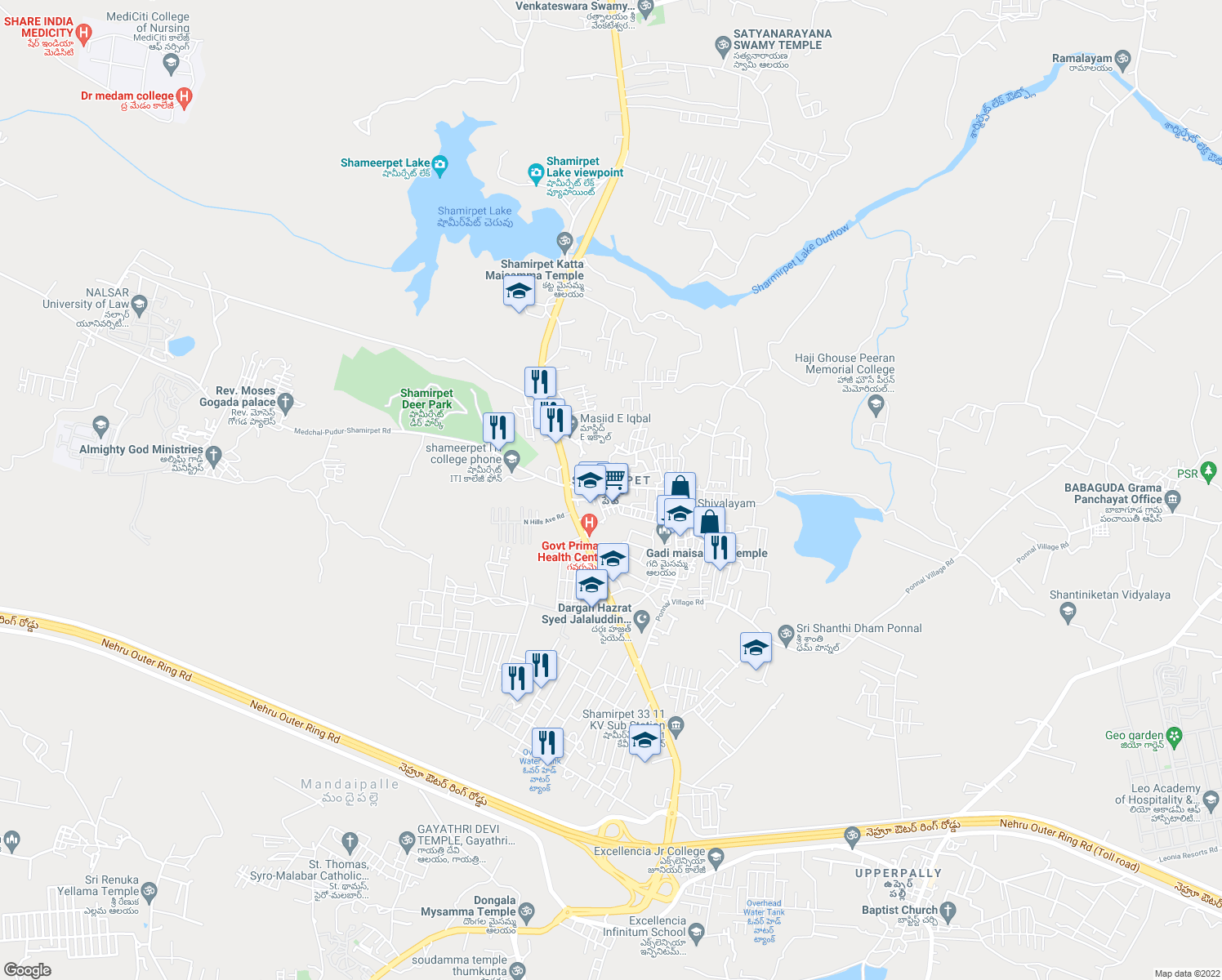 map of restaurants, bars, coffee shops, grocery stores, and more near in Secunderabad