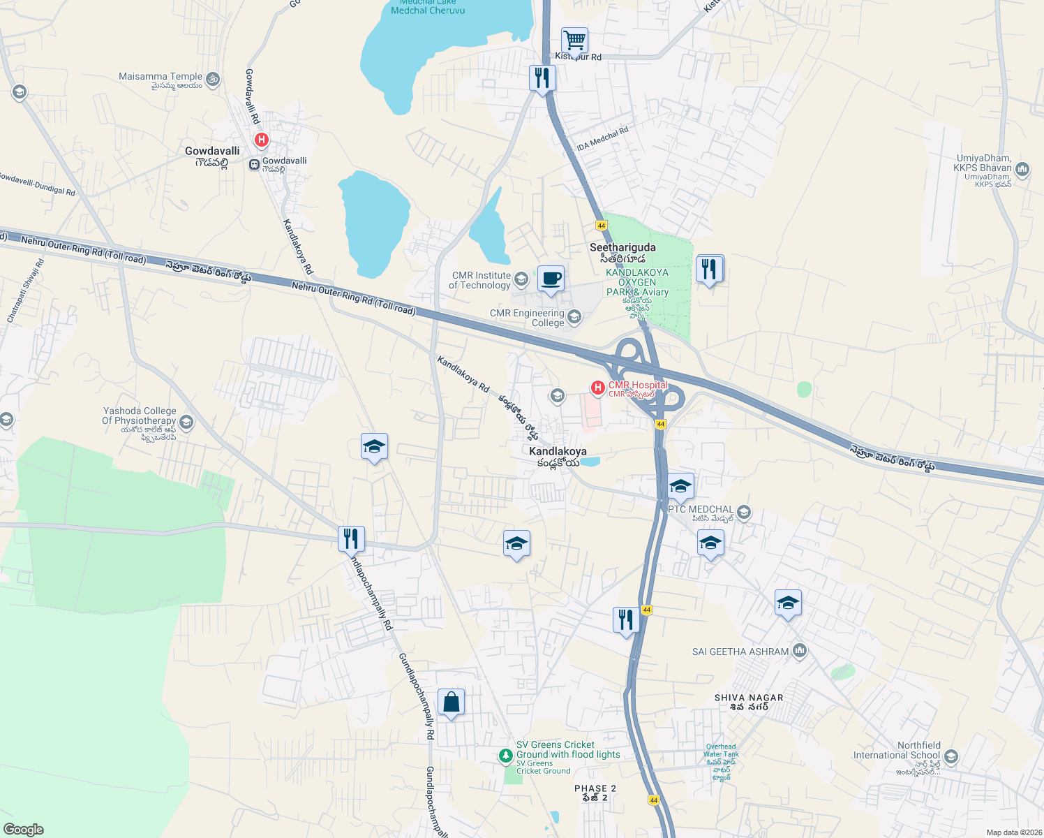 map of restaurants, bars, coffee shops, grocery stores, and more near in Kandlakoya