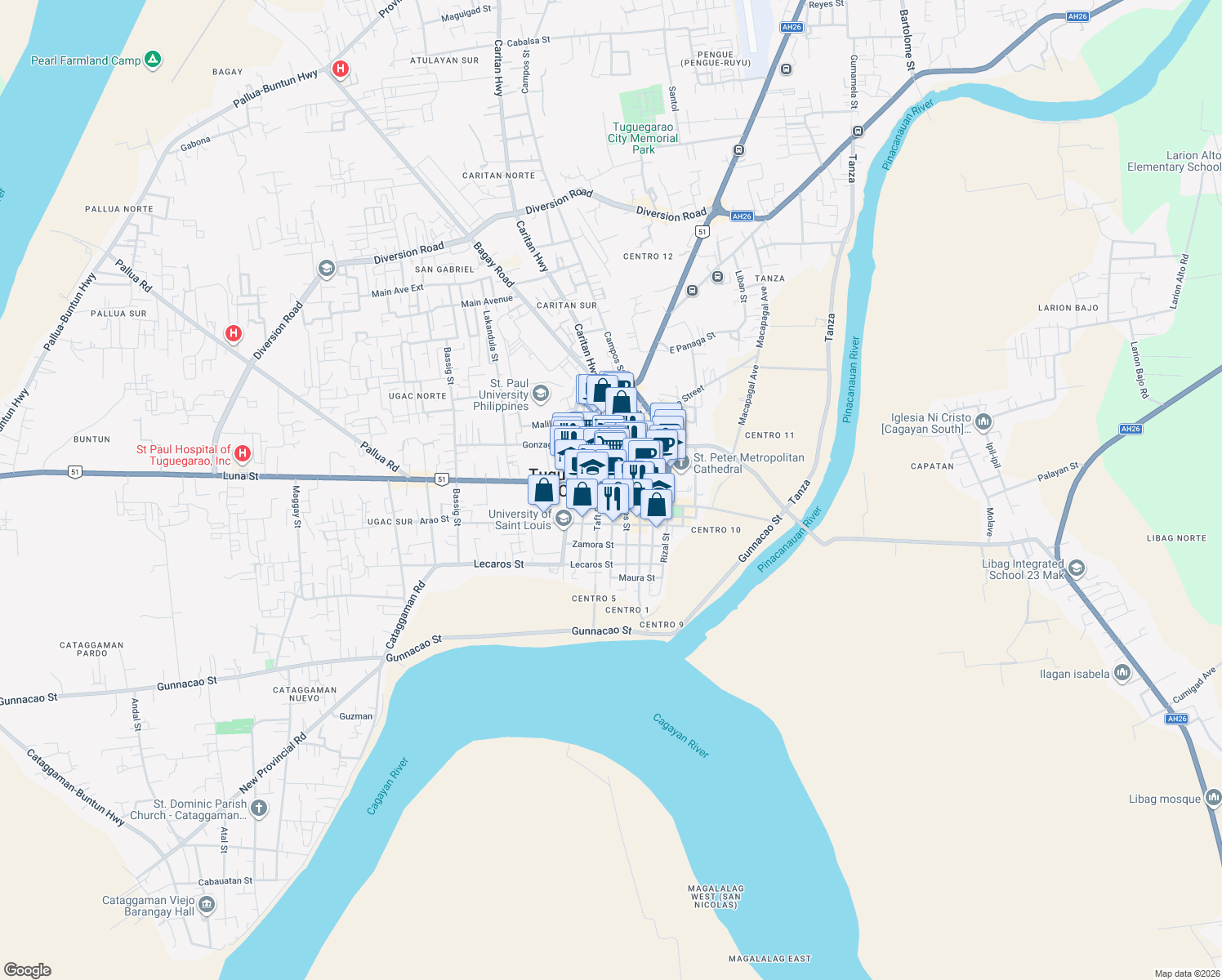 map of restaurants, bars, coffee shops, grocery stores, and more near 10 Taft Street in Tuguegarao City