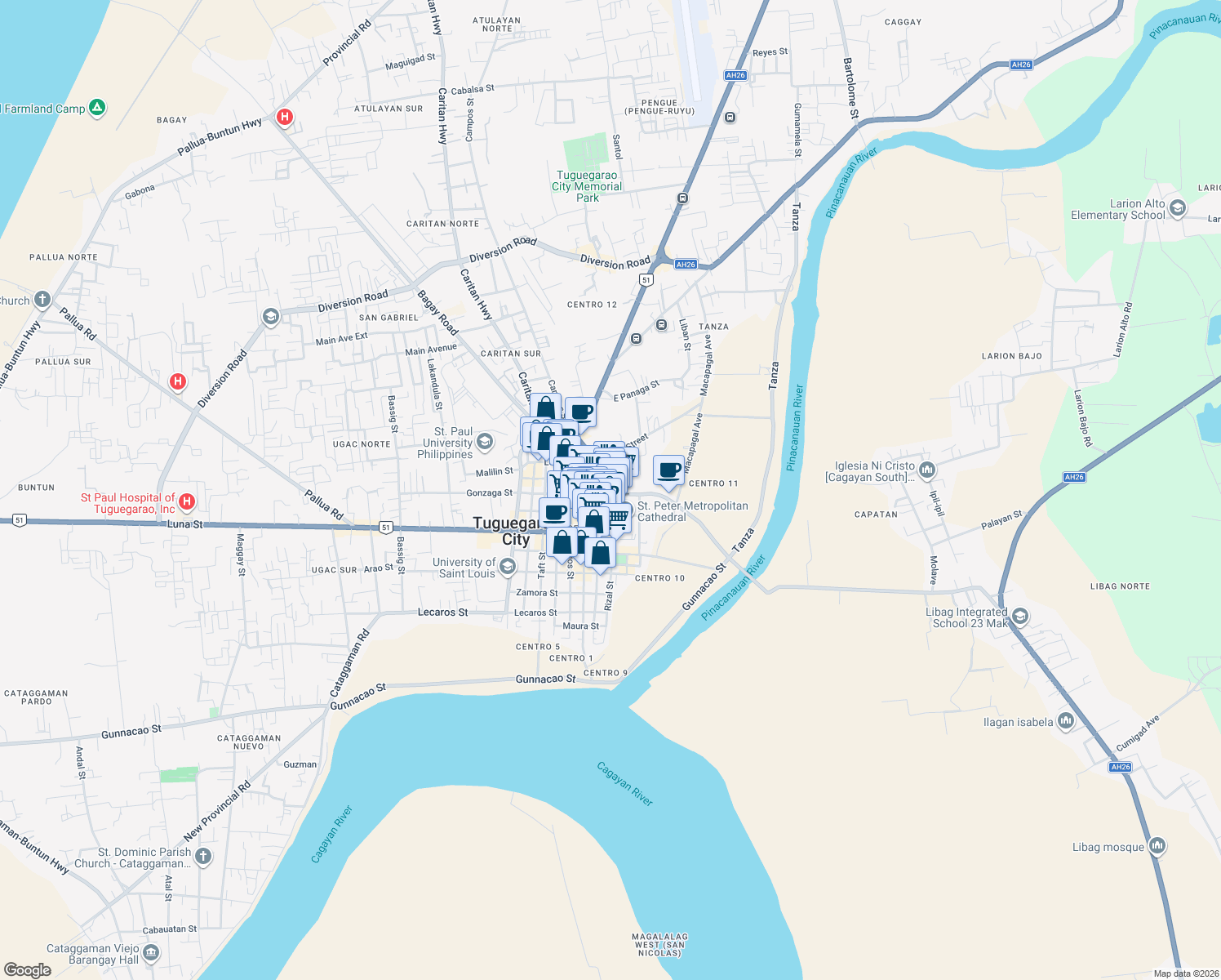 map of restaurants, bars, coffee shops, grocery stores, and more near 67 Rizal Street in Tuguegarao City