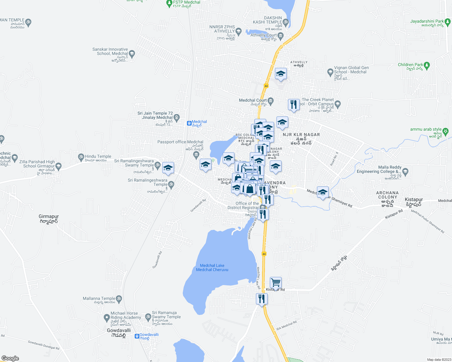 map of restaurants, bars, coffee shops, grocery stores, and more near in Secunderabad