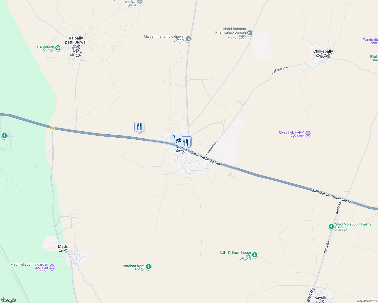 map of restaurants, bars, coffee shops, grocery stores, and more near Pune - Machilipatnam Highway in Digwal