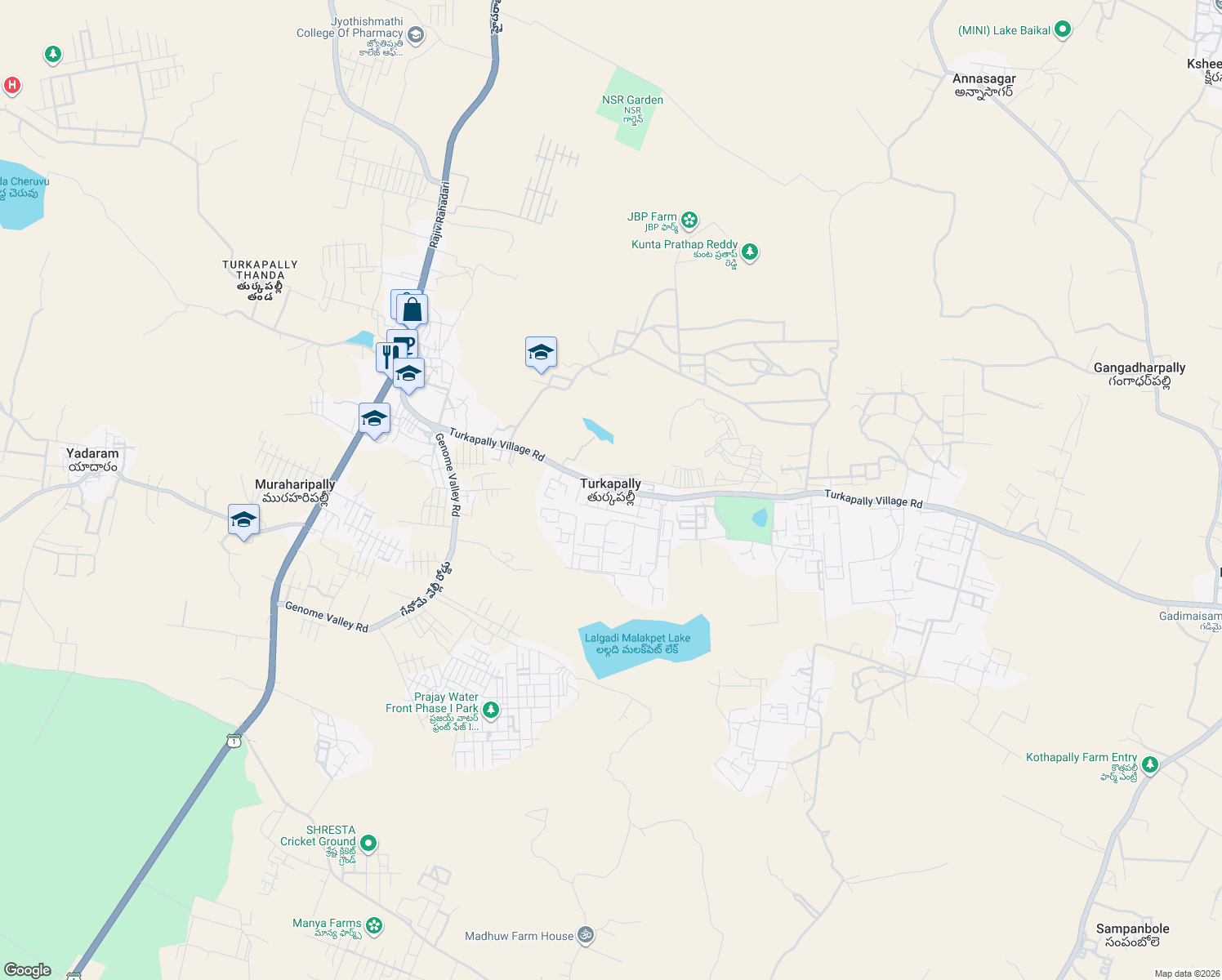 map of restaurants, bars, coffee shops, grocery stores, and more near in Turkapally