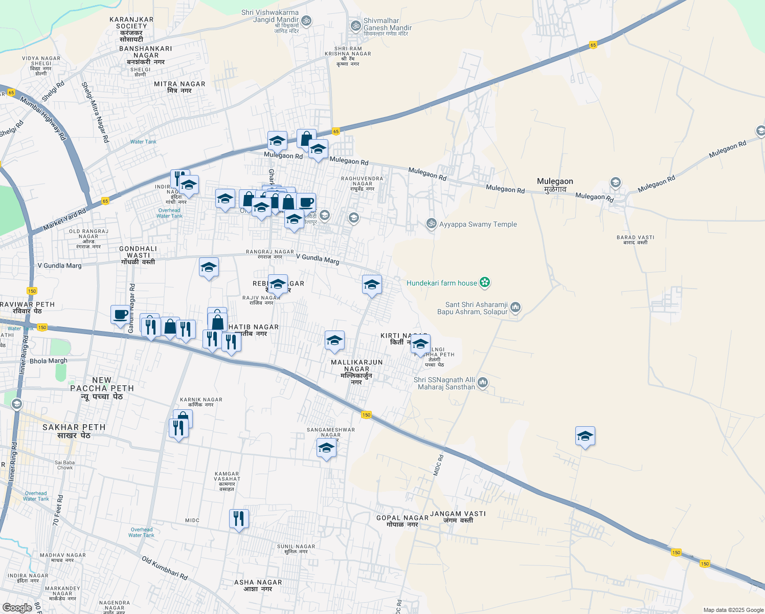 map of restaurants, bars, coffee shops, grocery stores, and more near in Solapur