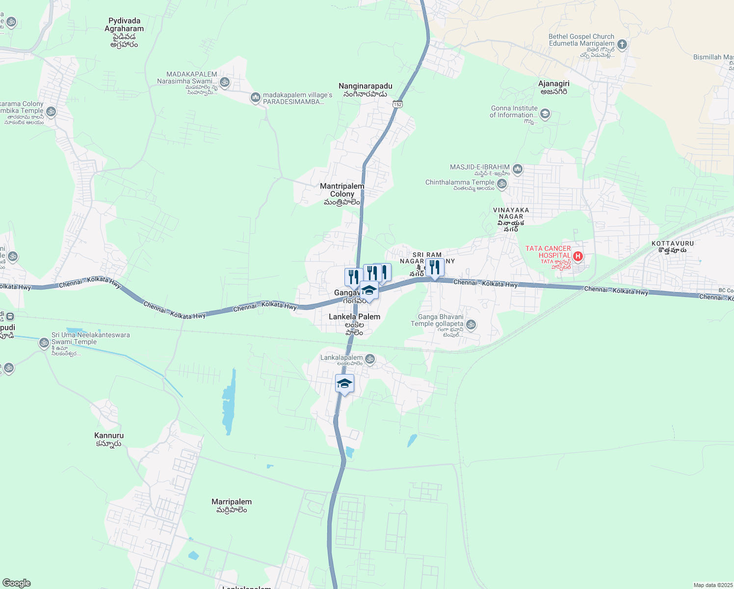 map of restaurants, bars, coffee shops, grocery stores, and more near Asian Highway 45 in Lankela Palem