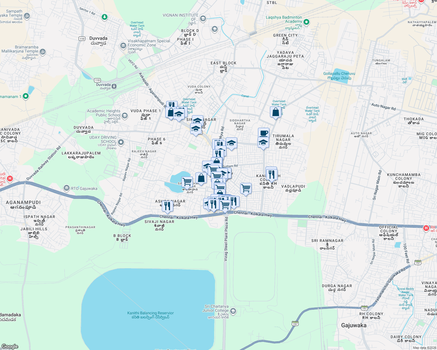 map of restaurants, bars, coffee shops, grocery stores, and more near in Visakhapatnam