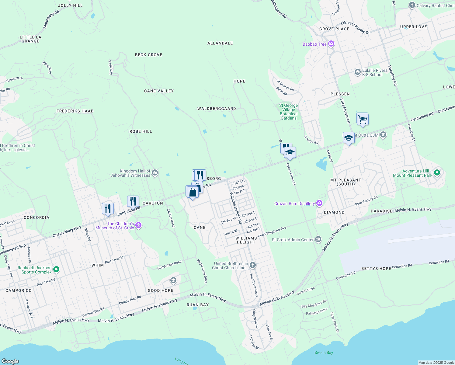 map of restaurants, bars, coffee shops, grocery stores, and more near in Frederiksted