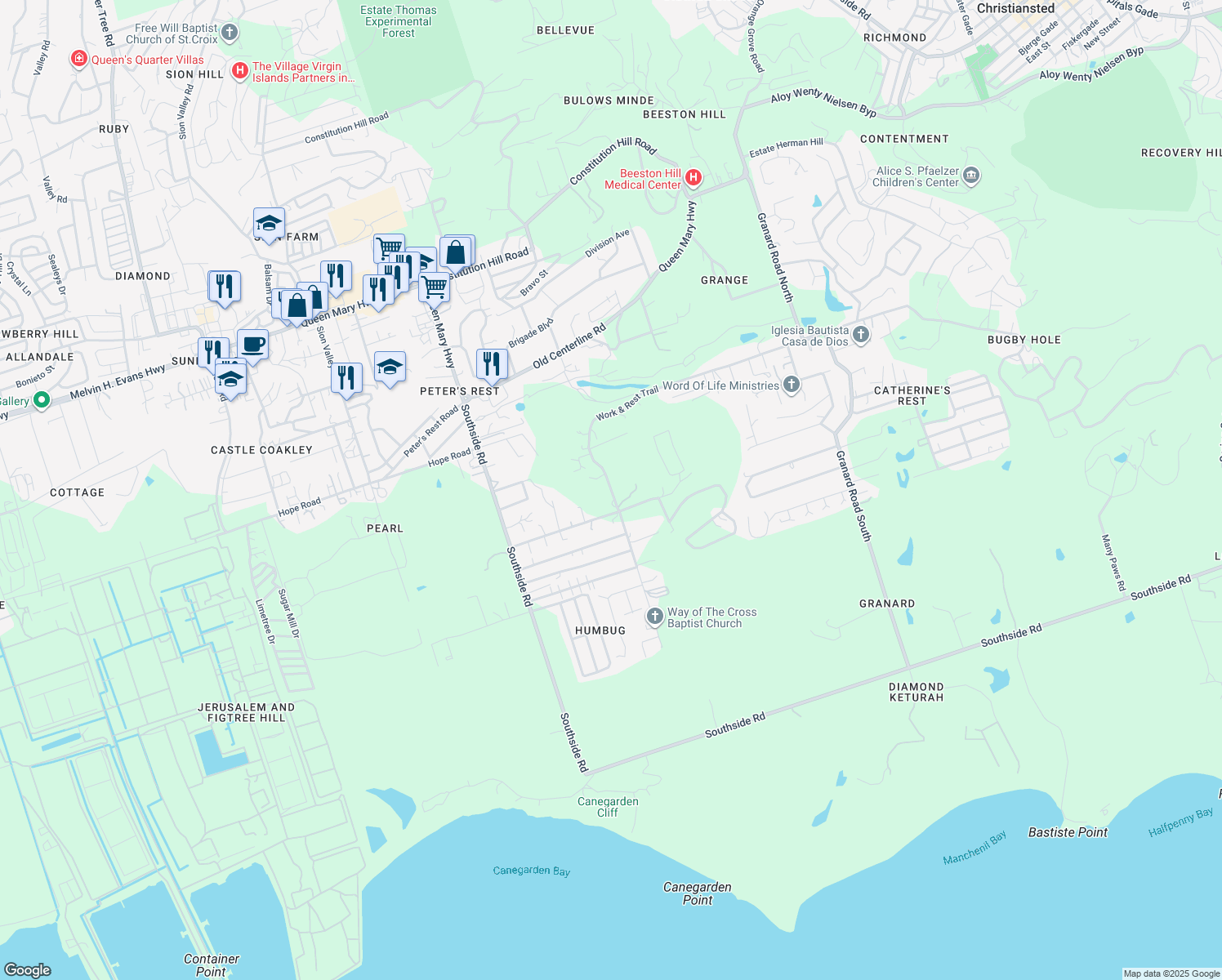 map of restaurants, bars, coffee shops, grocery stores, and more near Route 622 in Anna's Hope Village