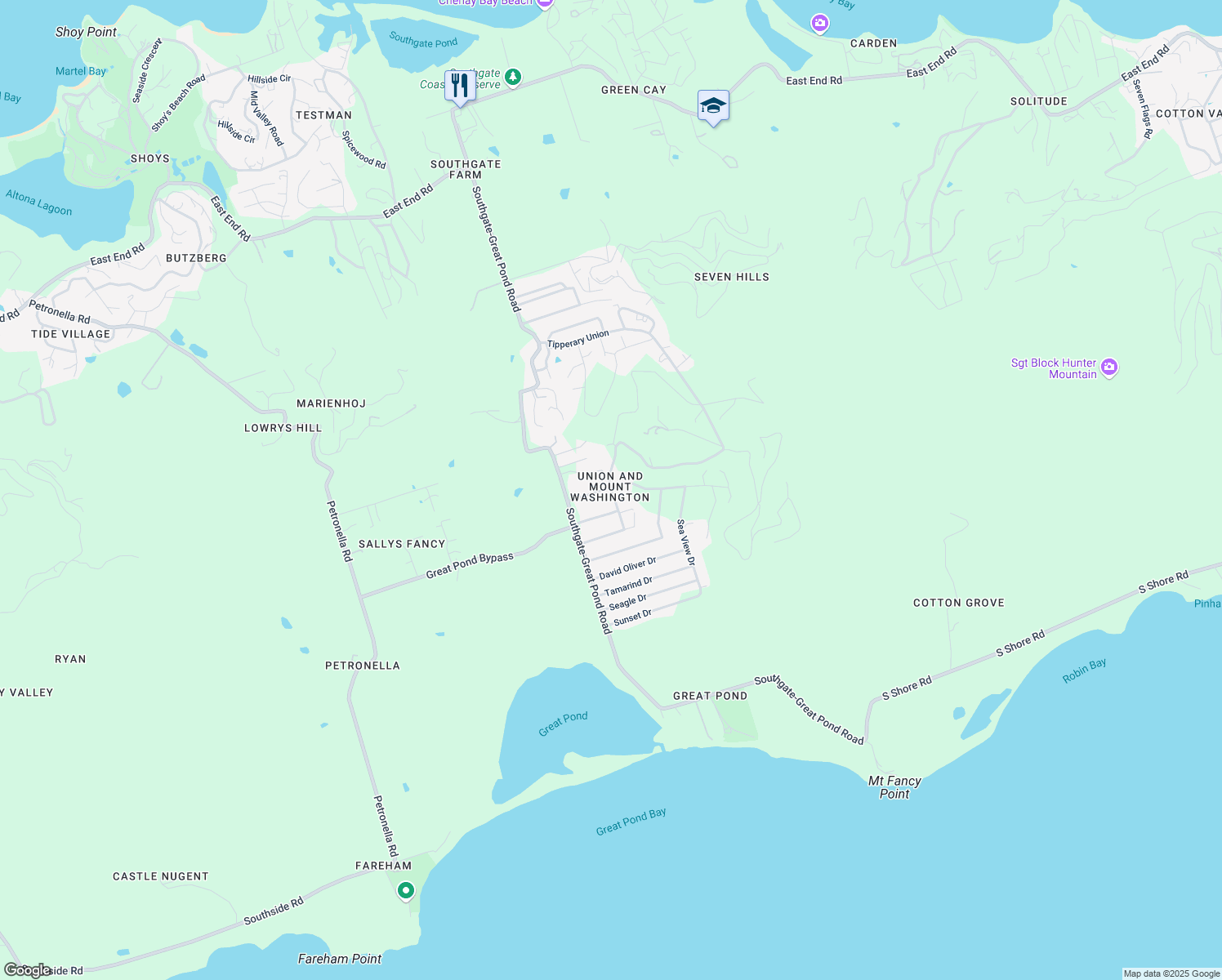 map of restaurants, bars, coffee shops, grocery stores, and more near in Christiansted