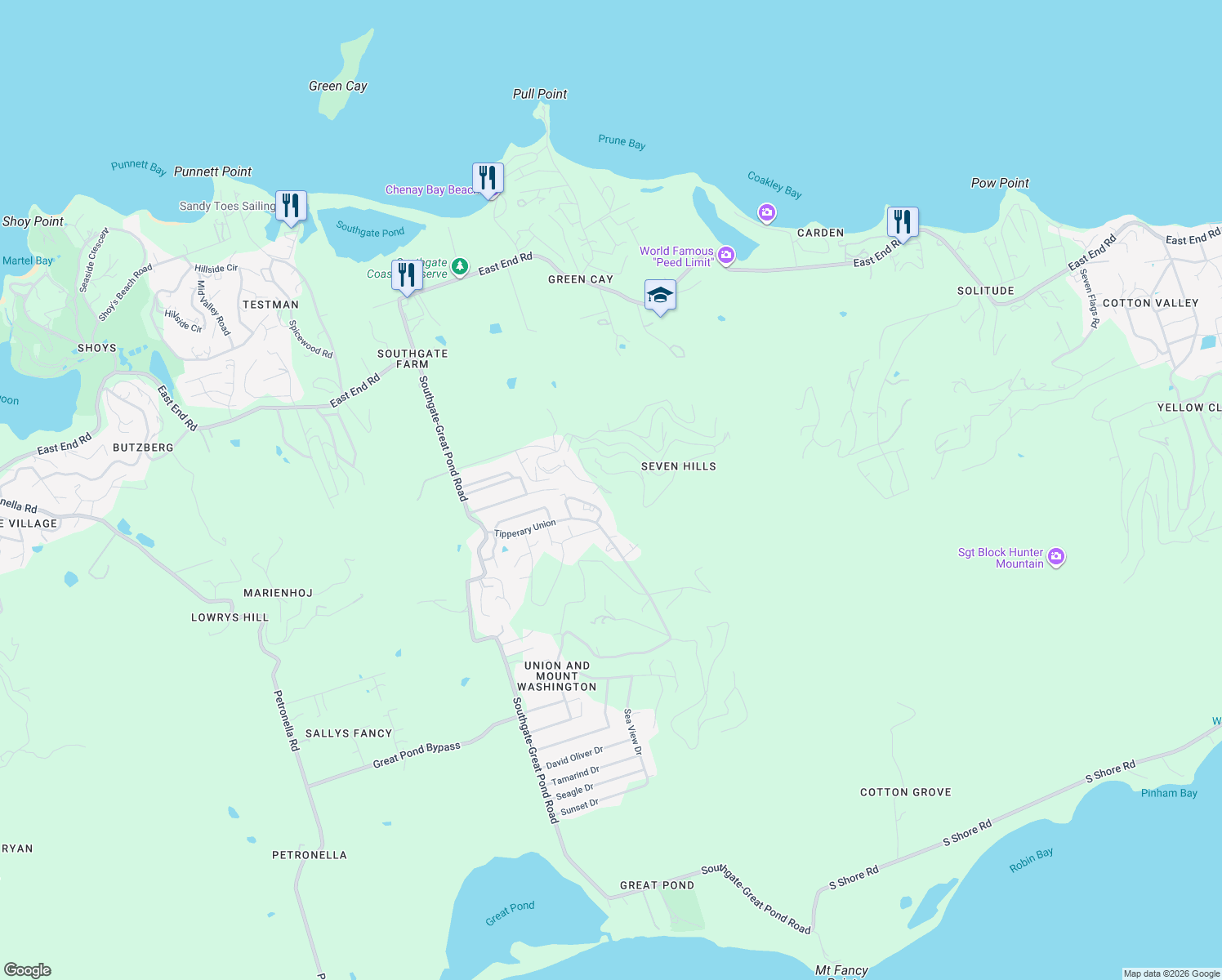 map of restaurants, bars, coffee shops, grocery stores, and more near in Christiansted