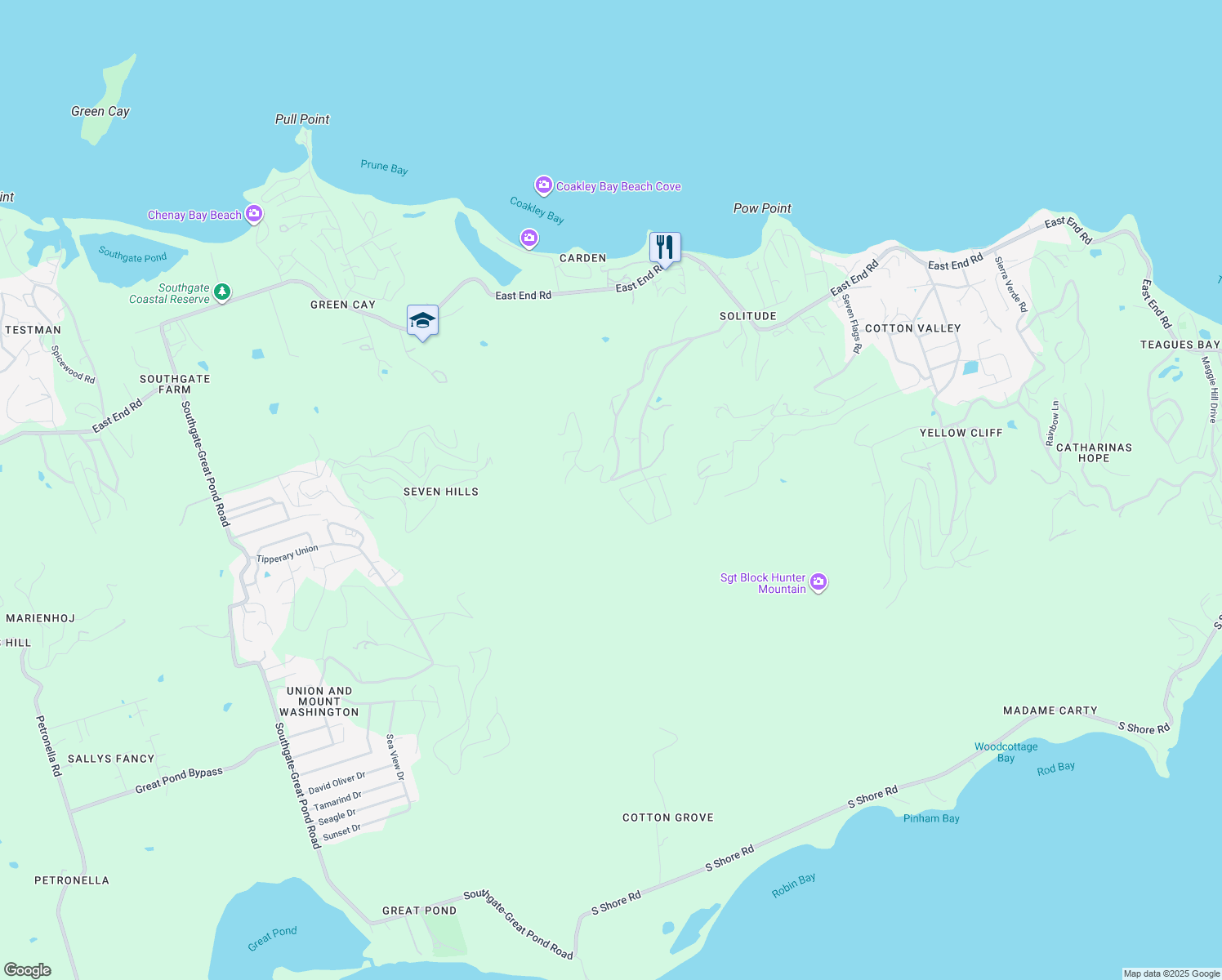 map of restaurants, bars, coffee shops, grocery stores, and more near in East End