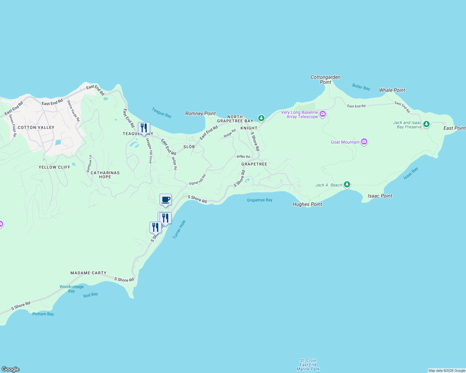 map of restaurants, bars, coffee shops, grocery stores, and more near 27 Route 60 in East End