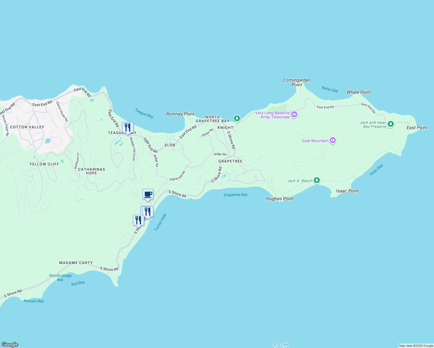 map of restaurants, bars, coffee shops, grocery stores, and more near 27 Route 60 in East End