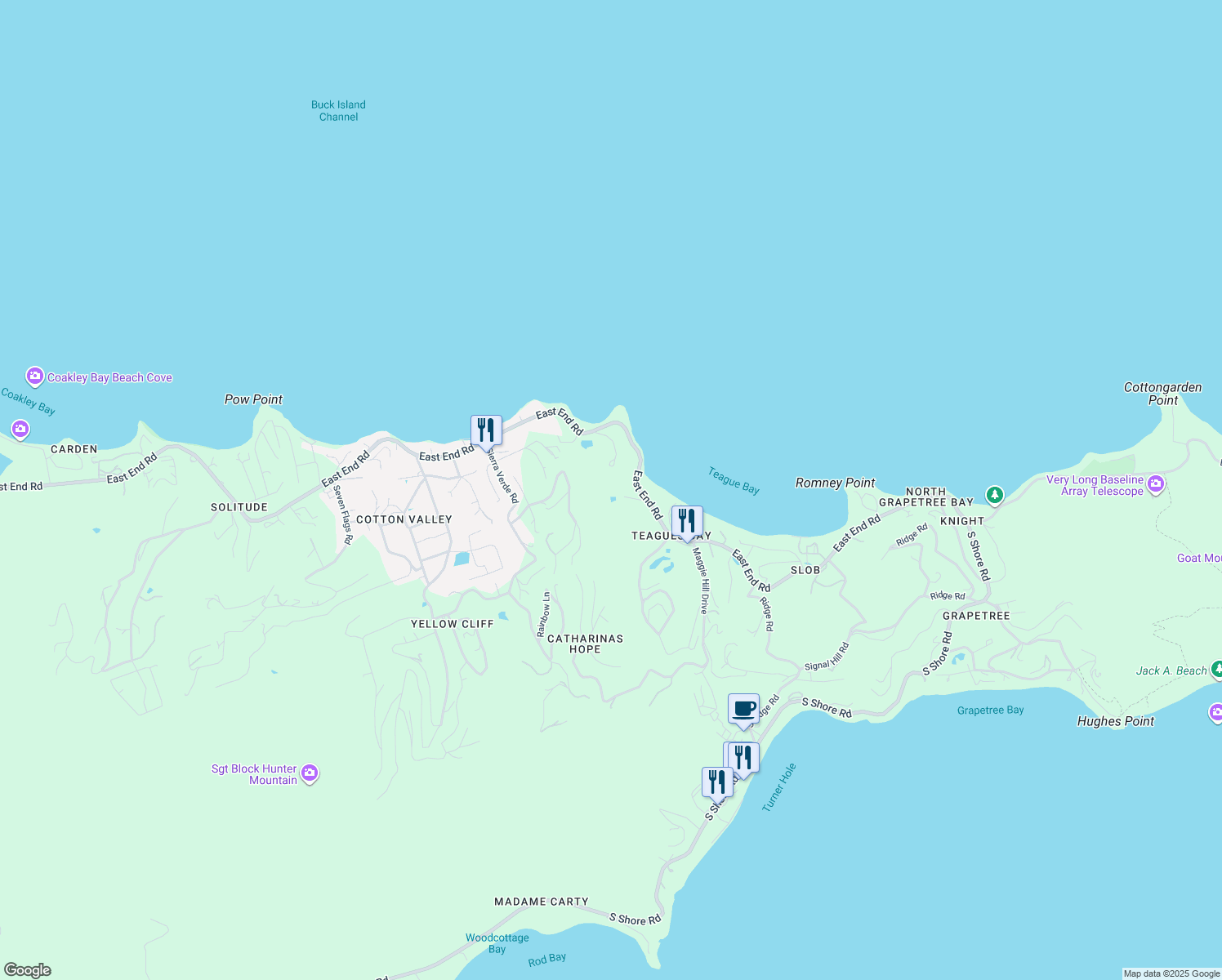 map of restaurants, bars, coffee shops, grocery stores, and more near in Christiansted