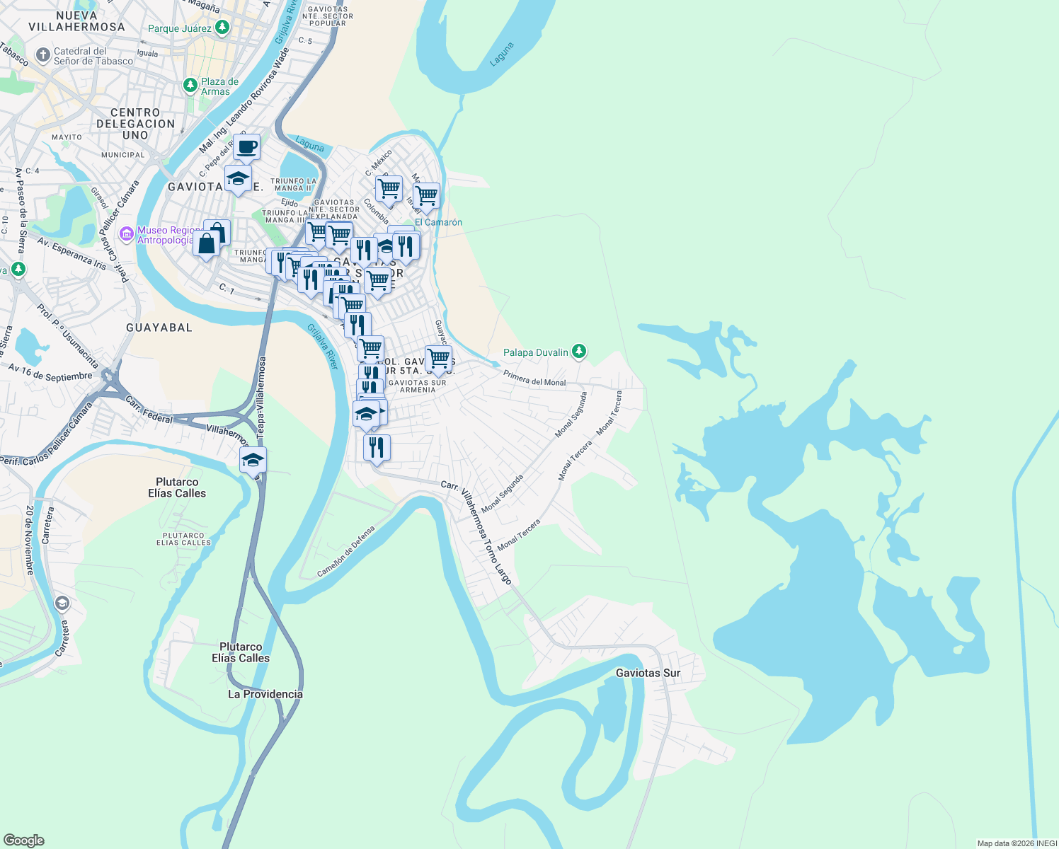 map of restaurants, bars, coffee shops, grocery stores, and more near in Gaviotas Sur