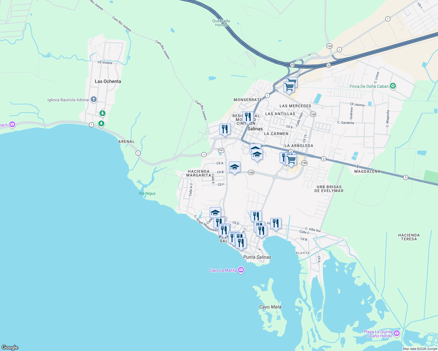 map of restaurants, bars, coffee shops, grocery stores, and more near Calle C in Salinas