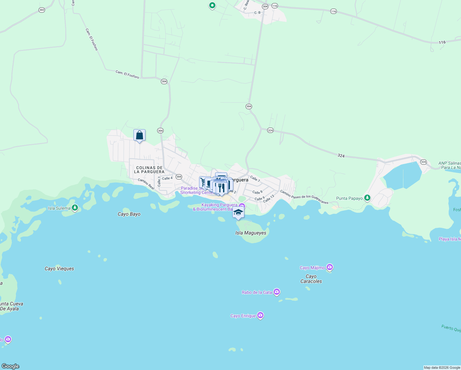 map of restaurants, bars, coffee shops, grocery stores, and more near in La Parguera